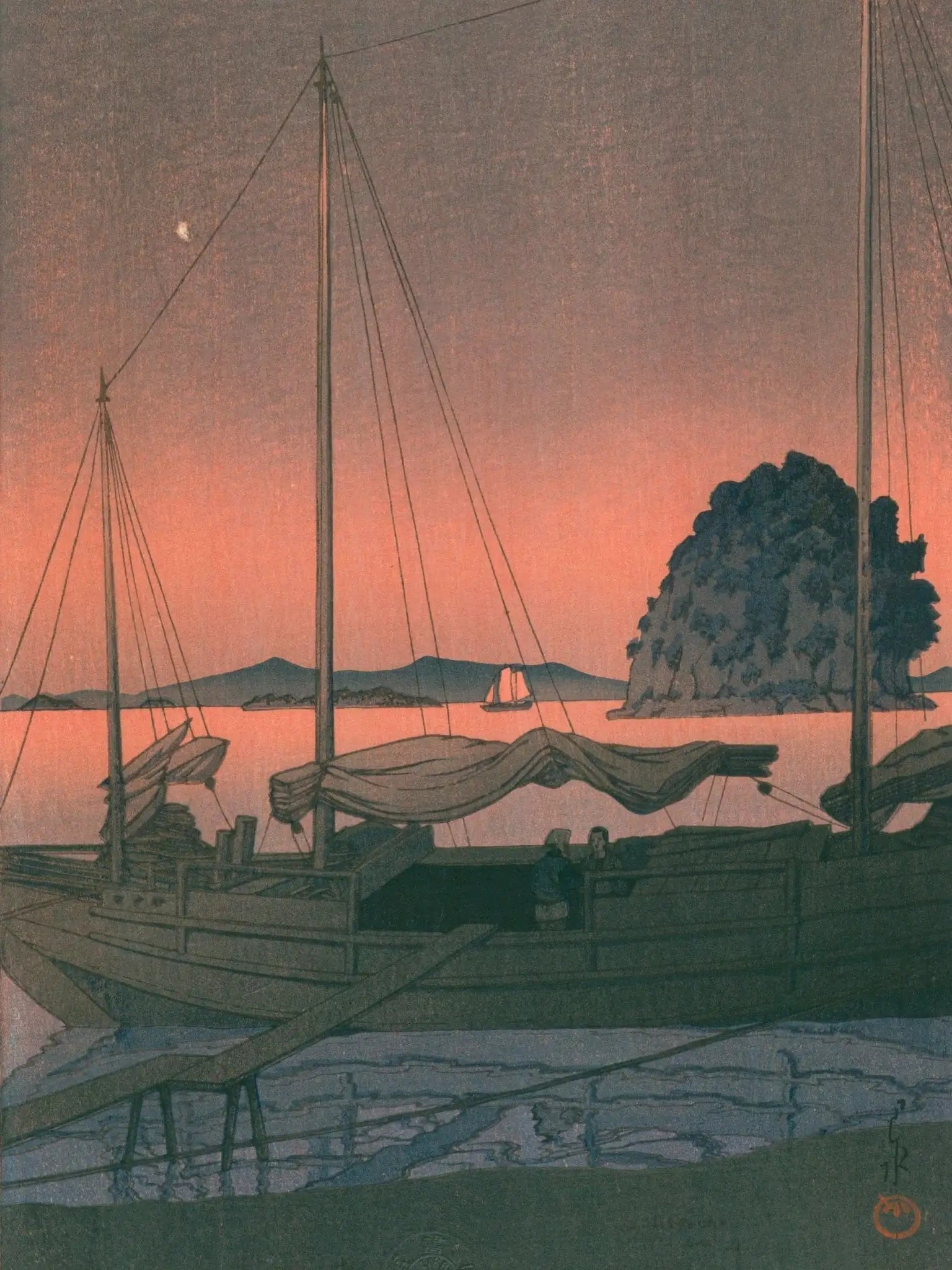 Boote im Abendrot - Gerahmte Eleganz - HINORI