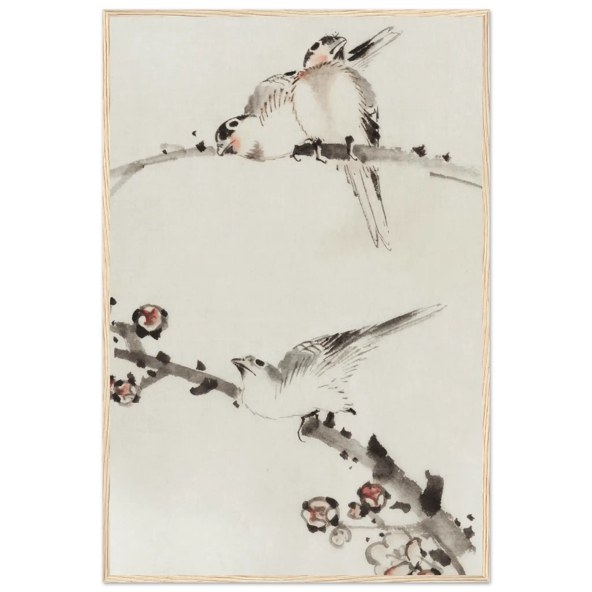 Drei Vögel auf Zweigen - Gerahmte Eleganz - HINORI