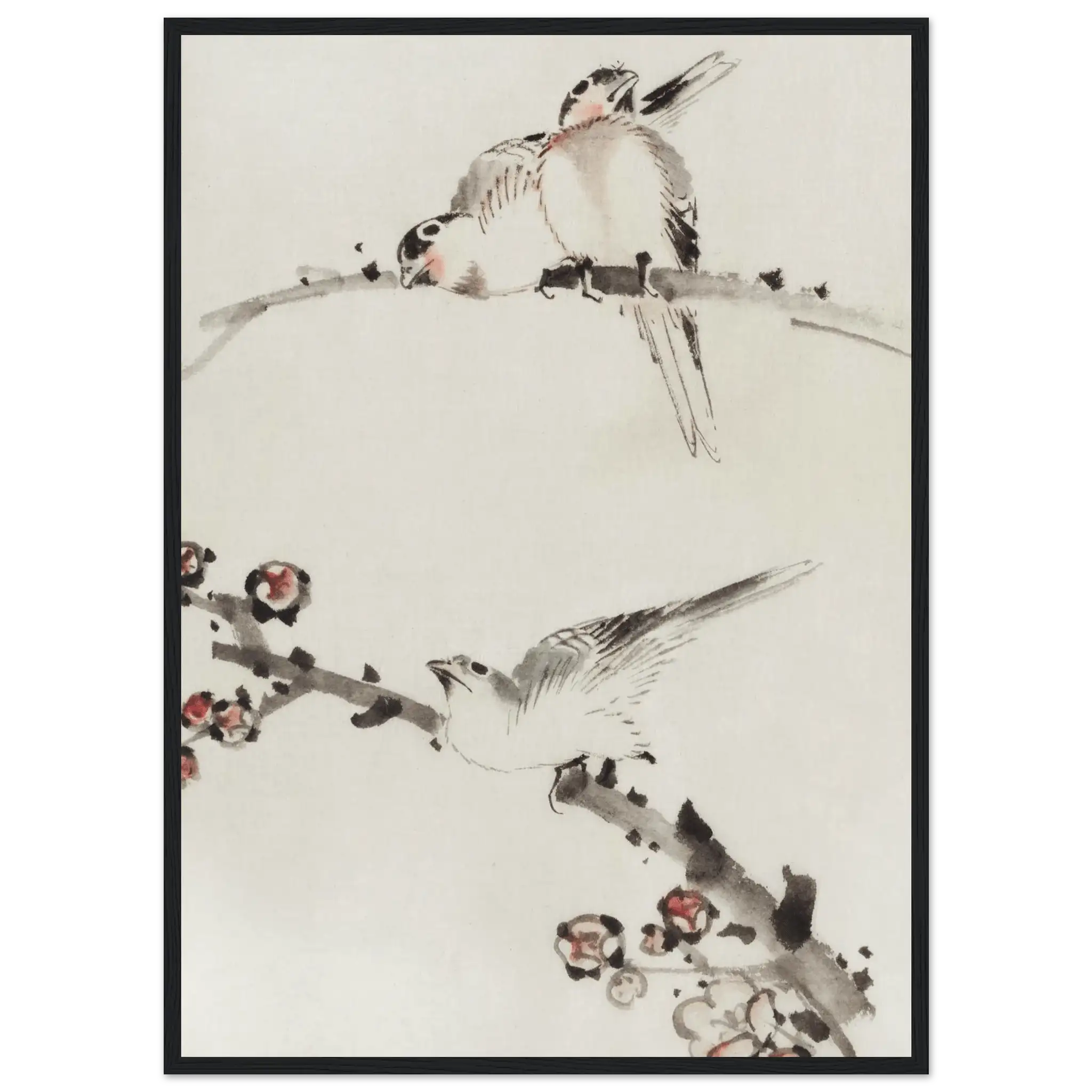 Drei Vögel auf Zweigen - Gerahmte Eleganz - HINORI