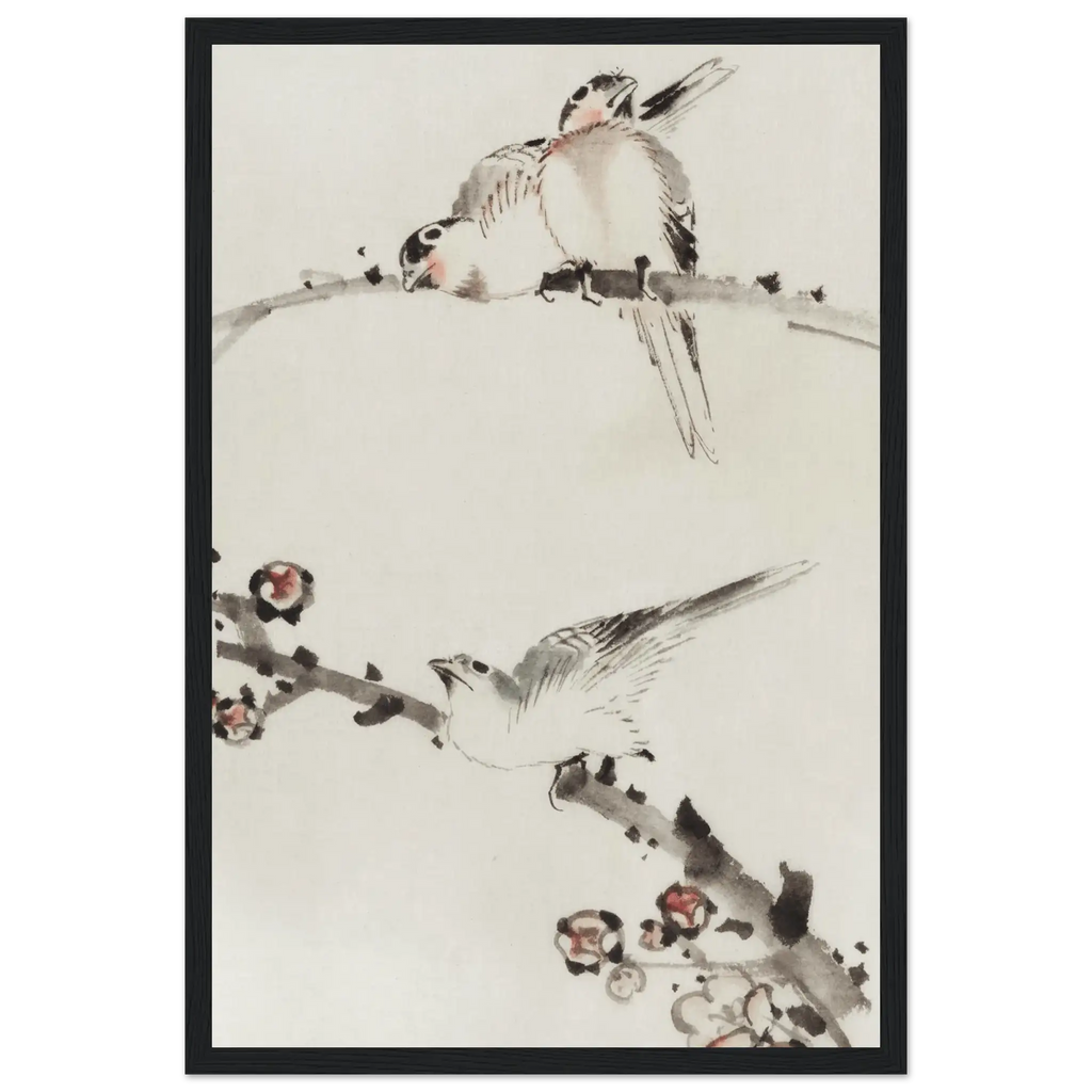 Drei Vögel auf Zweigen - Gerahmte Eleganz - HINORI