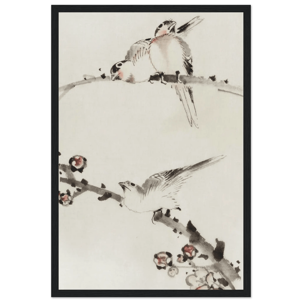 Drei Vögel auf Zweigen - Gerahmte Eleganz - HINORI