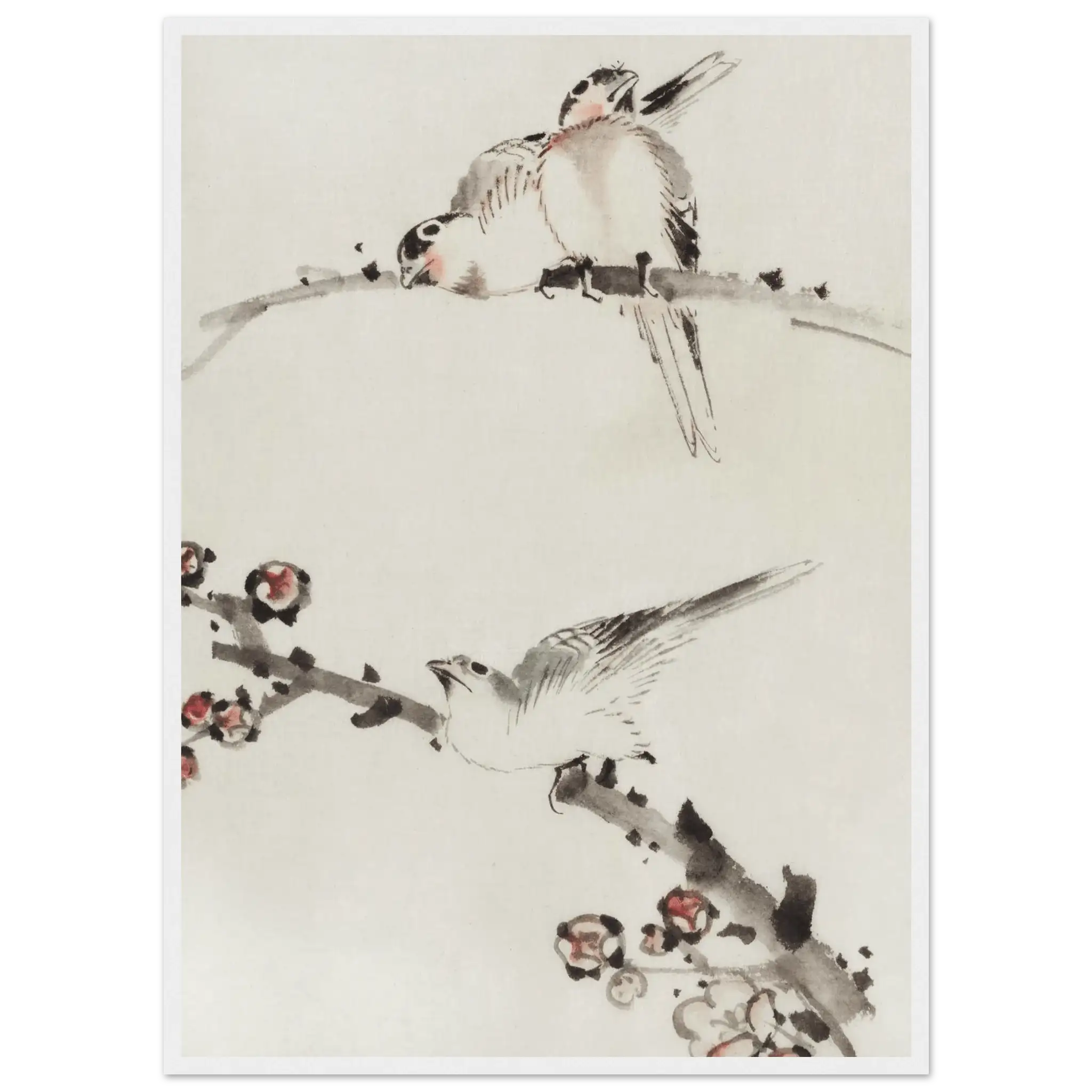 Drei Vögel auf Zweigen - Gerahmte Eleganz - HINORI