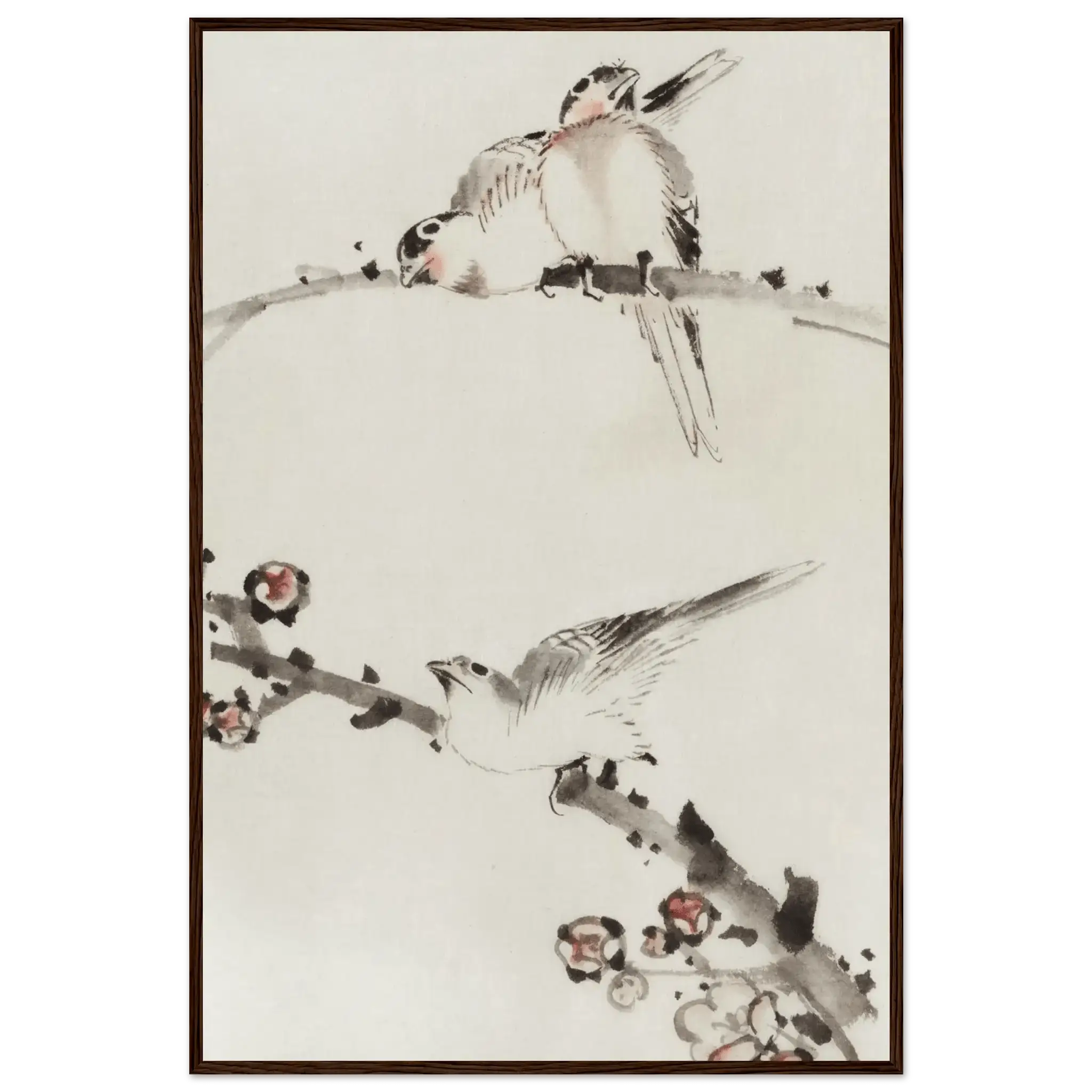 Drei Vögel auf Zweigen - Gerahmte Eleganz - HINORI