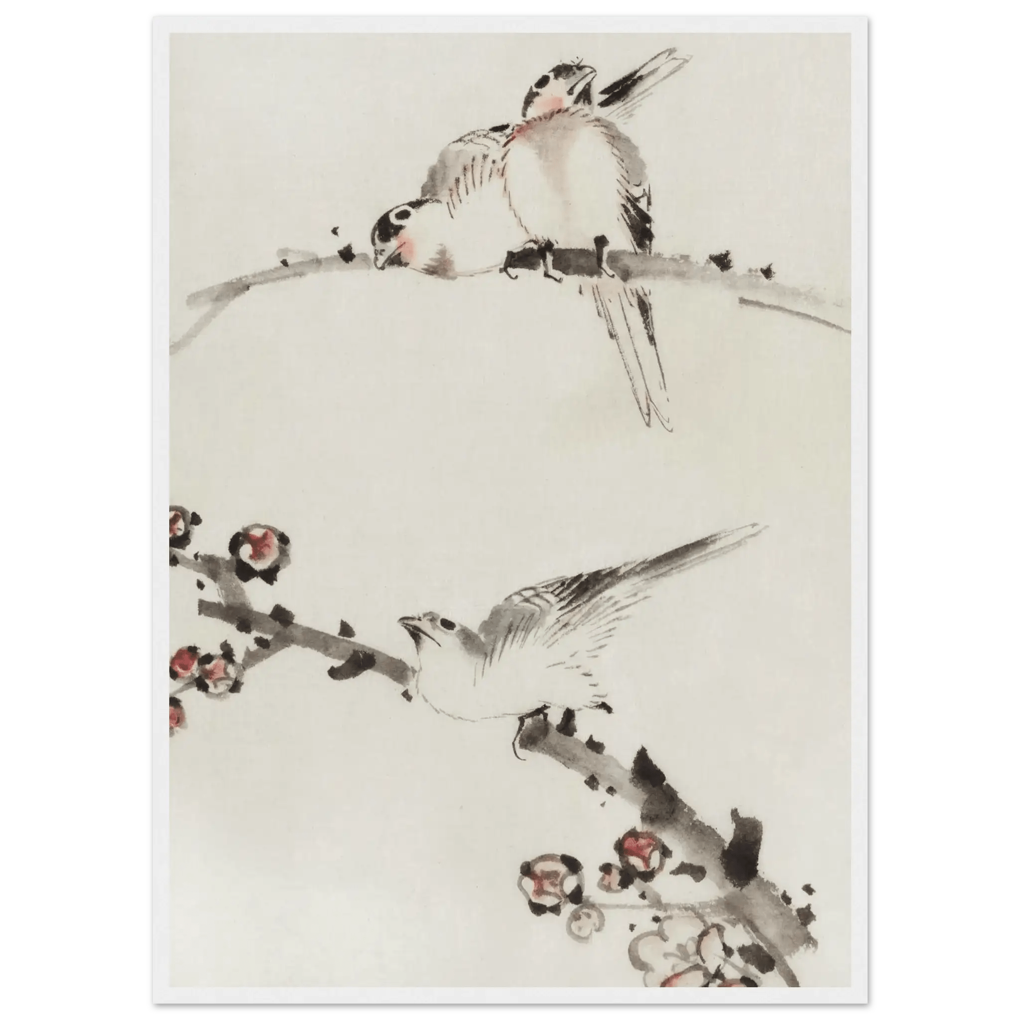 Drei Vögel auf Zweigen - Gerahmte Eleganz - HINORI