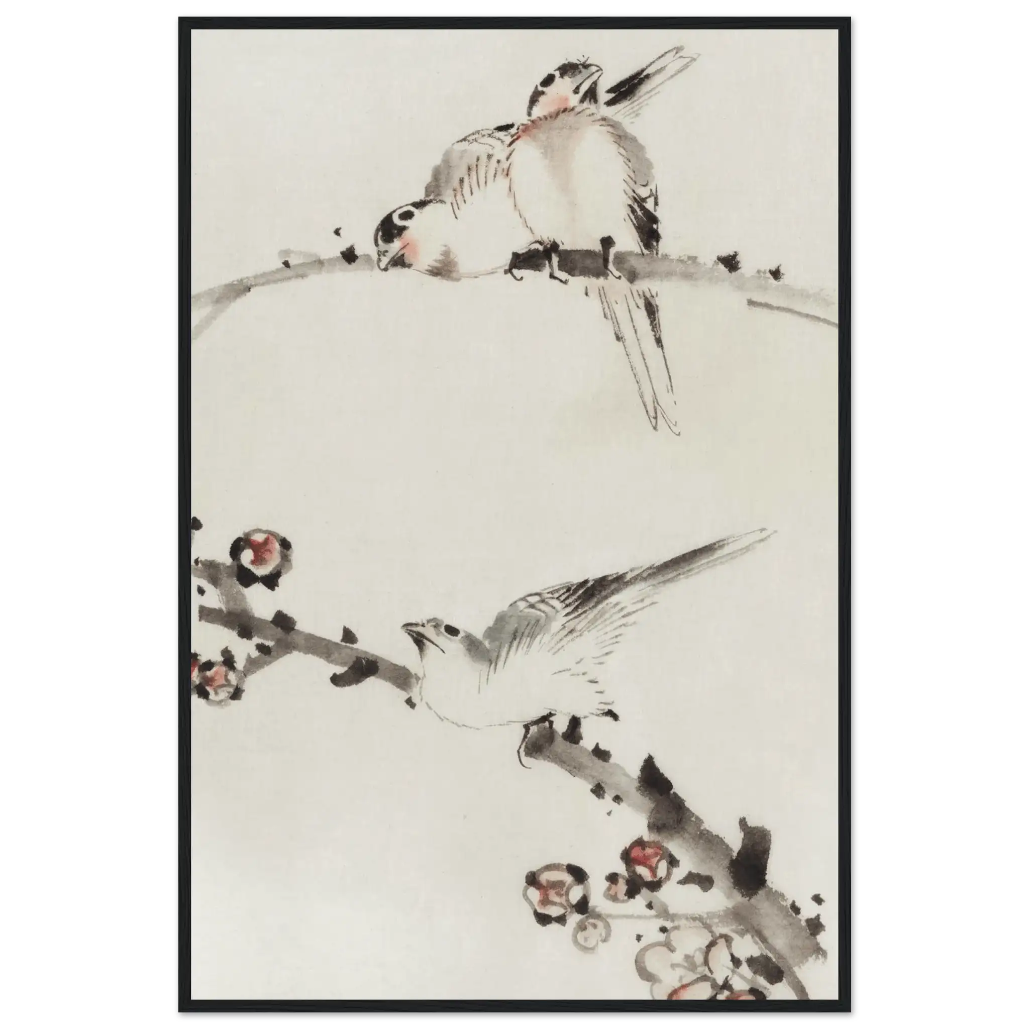 Drei Vögel auf Zweigen - Gerahmte Eleganz - HINORI