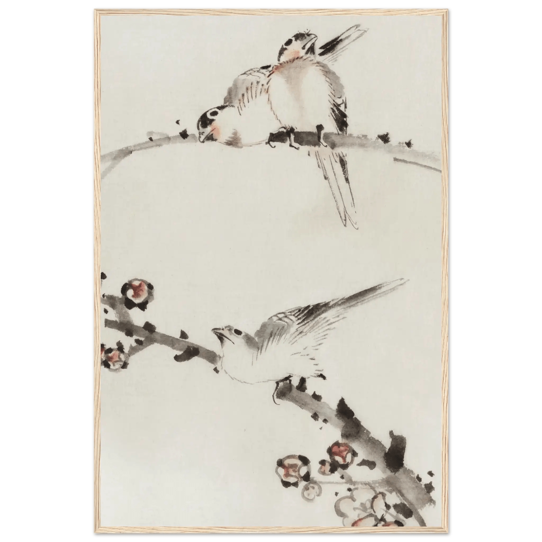 Drei Vögel auf Zweigen - Gerahmte Eleganz - HINORI