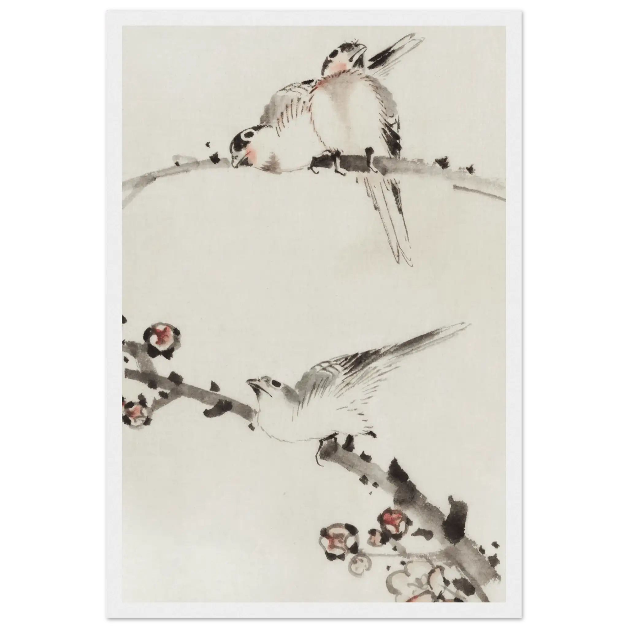 Drei Vögel auf Zweigen - Gerahmte Eleganz - HINORI