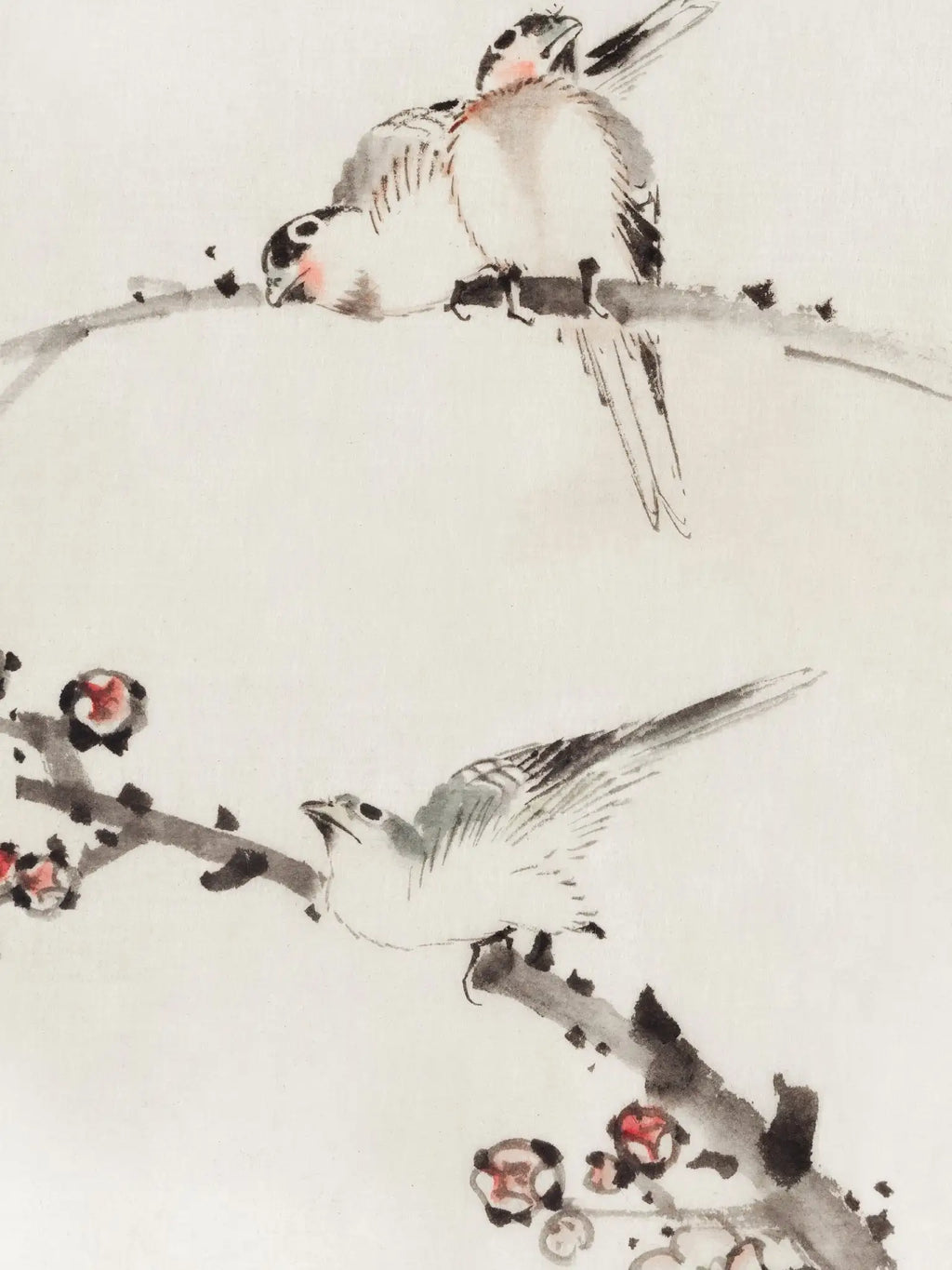 Drei Vögel auf Zweigen - Gerahmte Eleganz - HINORI