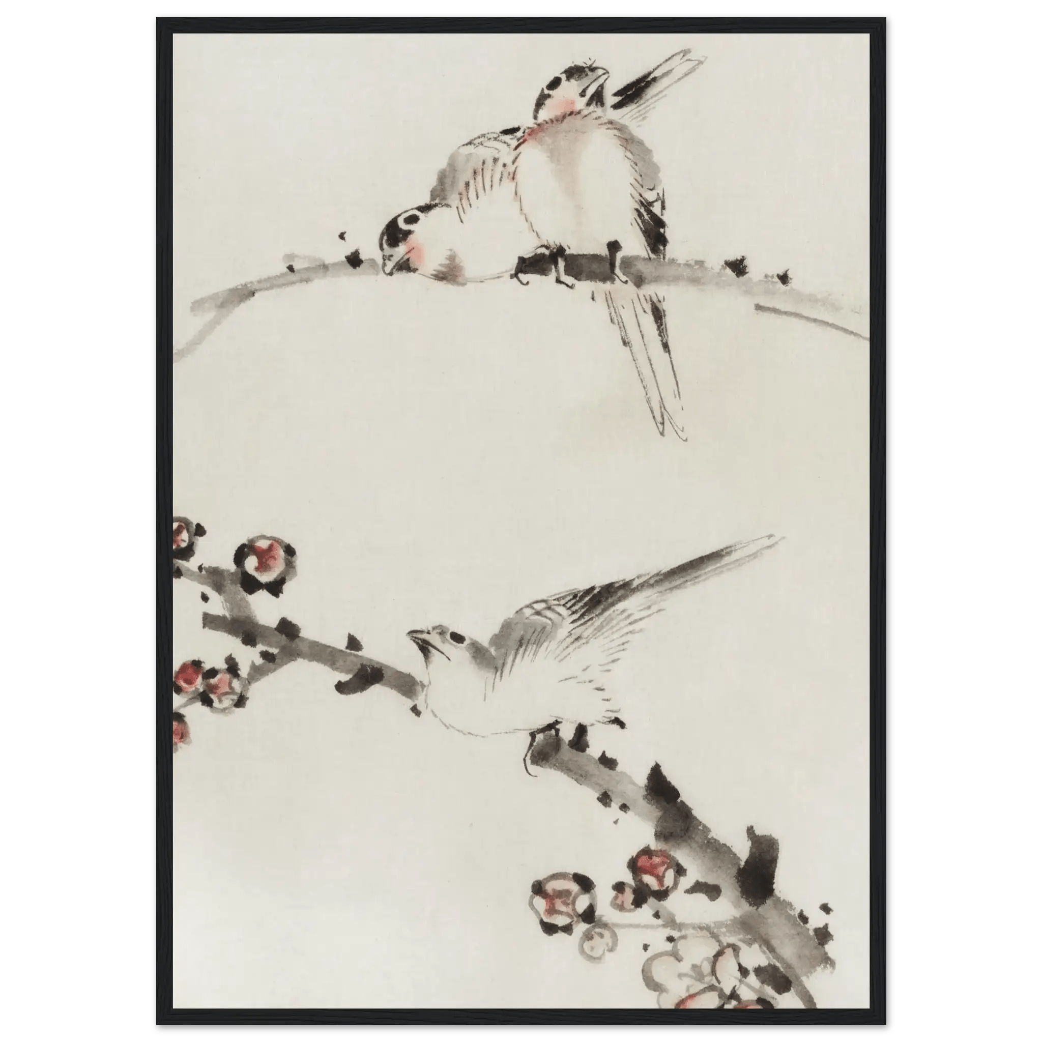 Drei Vögel auf Zweigen - Gerahmte Eleganz - HINORI