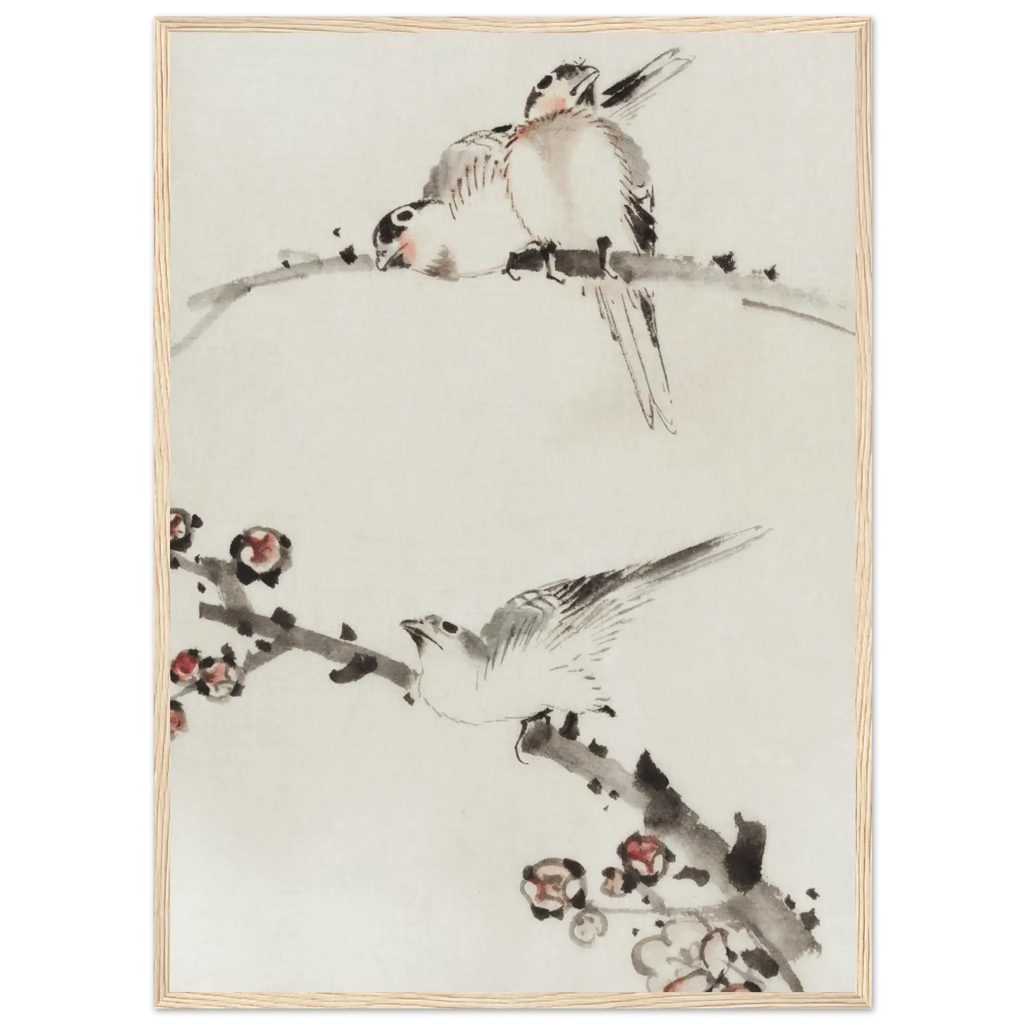 Drei Vögel auf Zweigen - Gerahmte Eleganz - HINORI