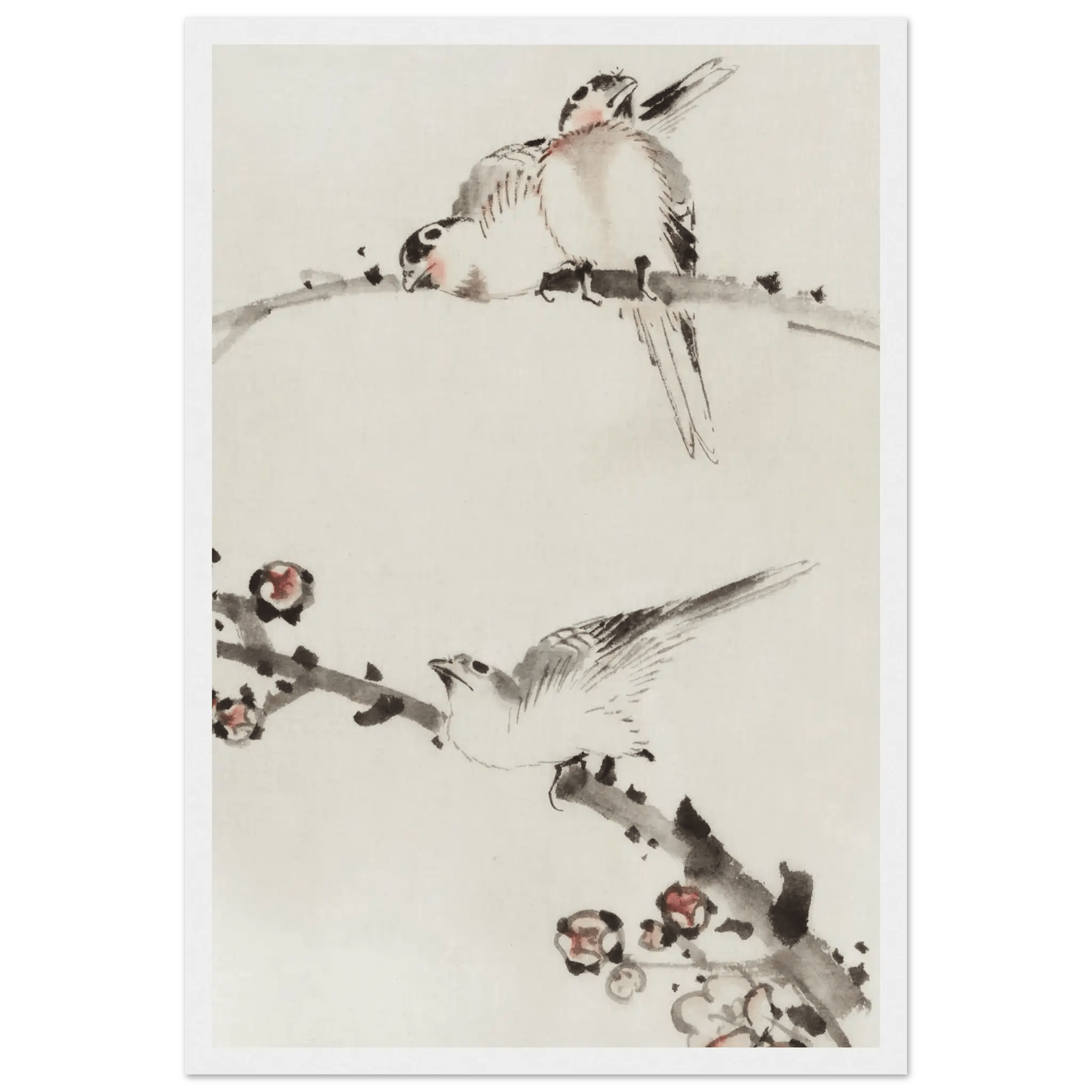 Drei Vögel auf Zweigen - Gerahmte Eleganz - HINORI