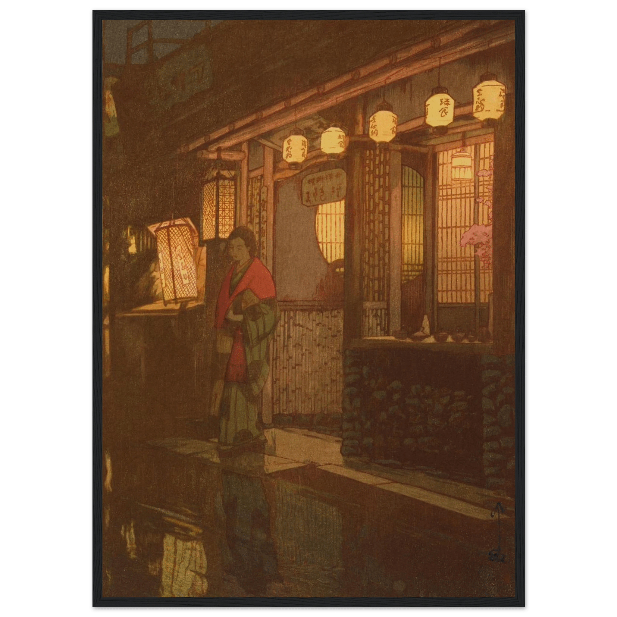 Ein kleines Restaurant bei Nacht - Gerahmte Eleganz - HINORI