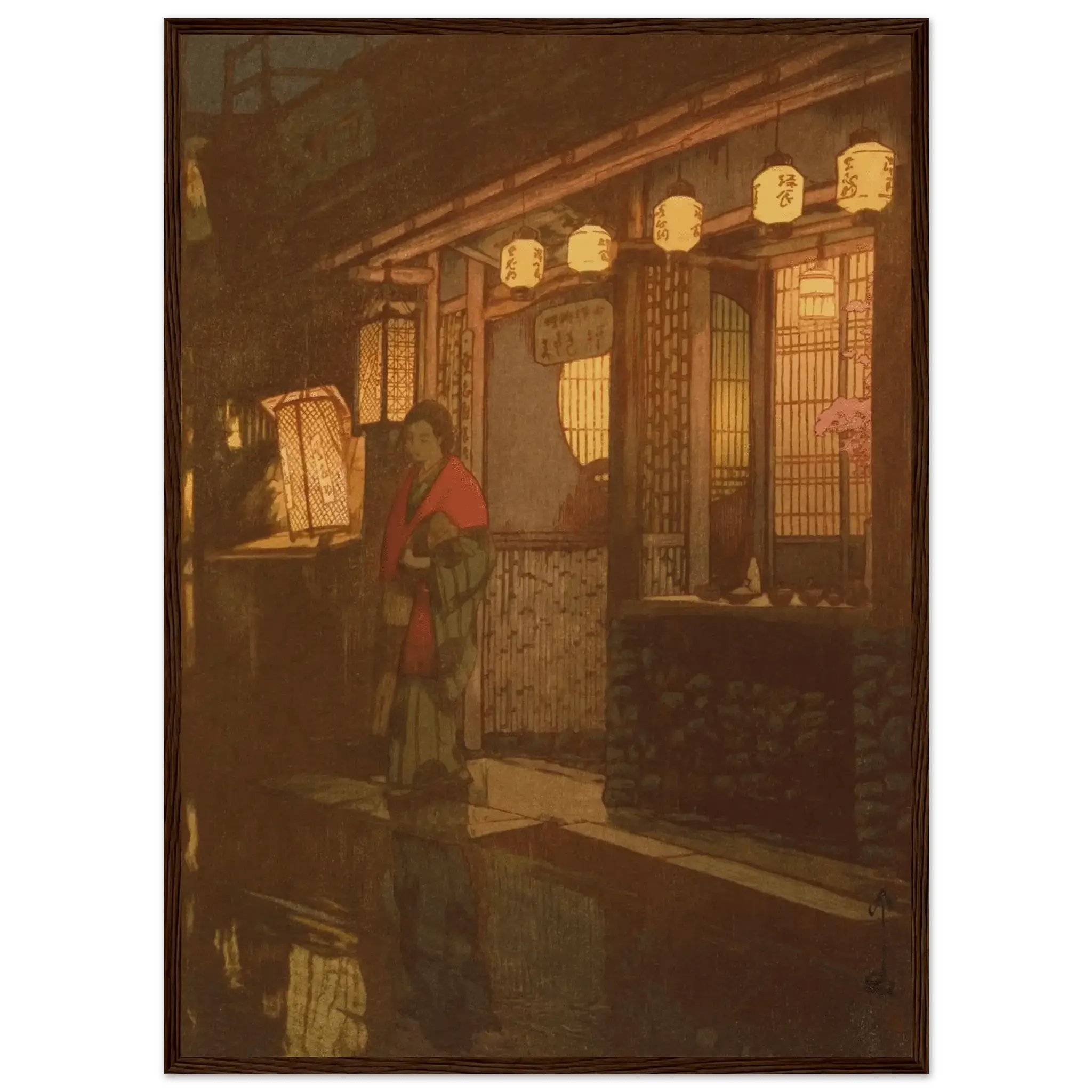 Ein kleines Restaurant bei Nacht - Gerahmte Eleganz - HINORI