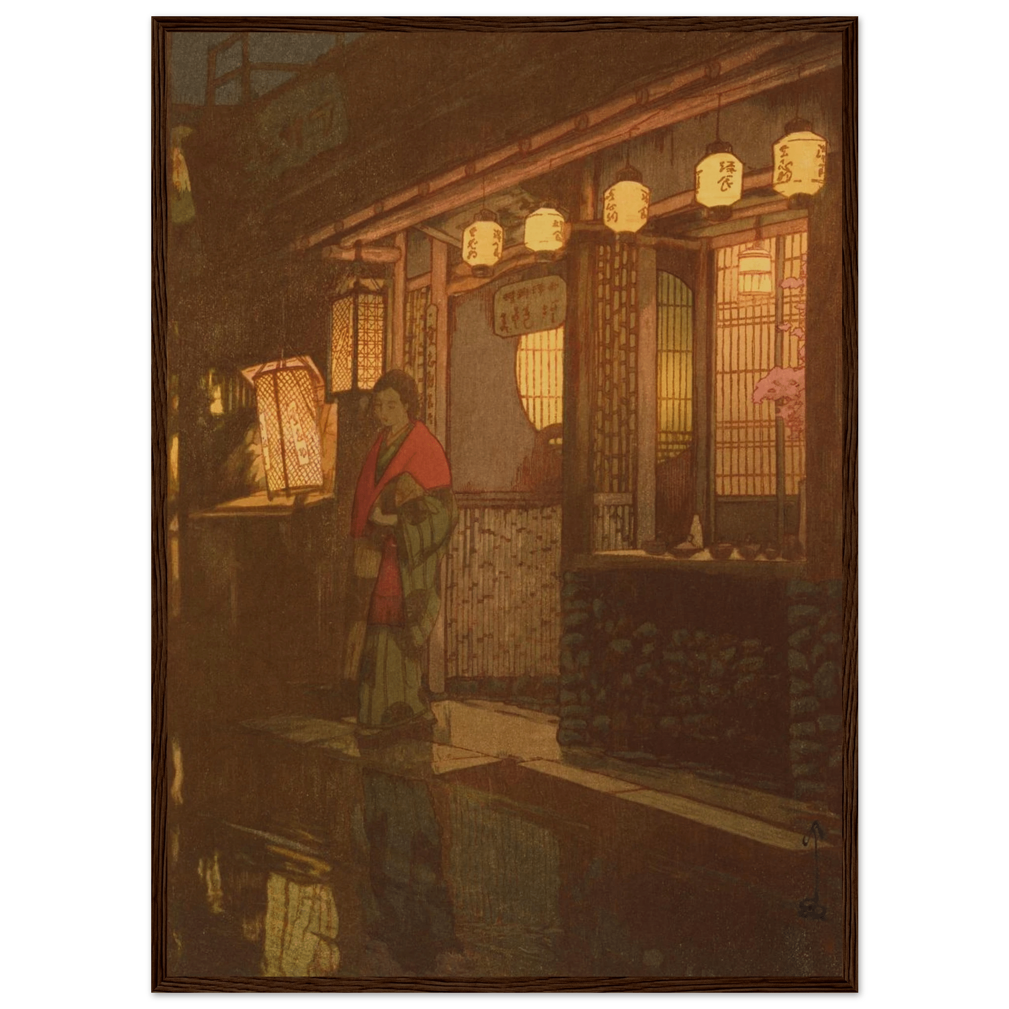 Ein kleines Restaurant bei Nacht - Gerahmte Eleganz - HINORI