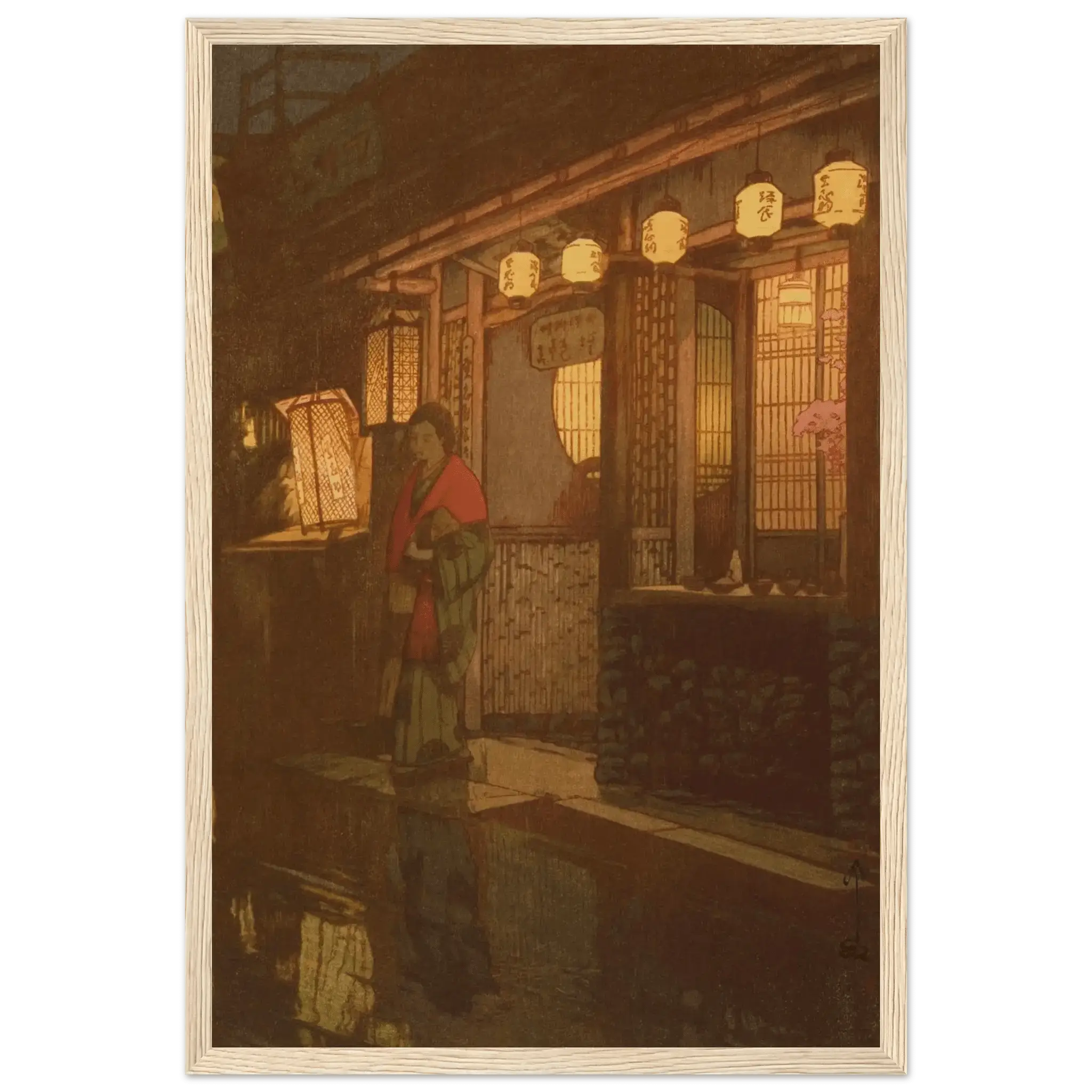 Ein kleines Restaurant bei Nacht - Gerahmte Eleganz - HINORI