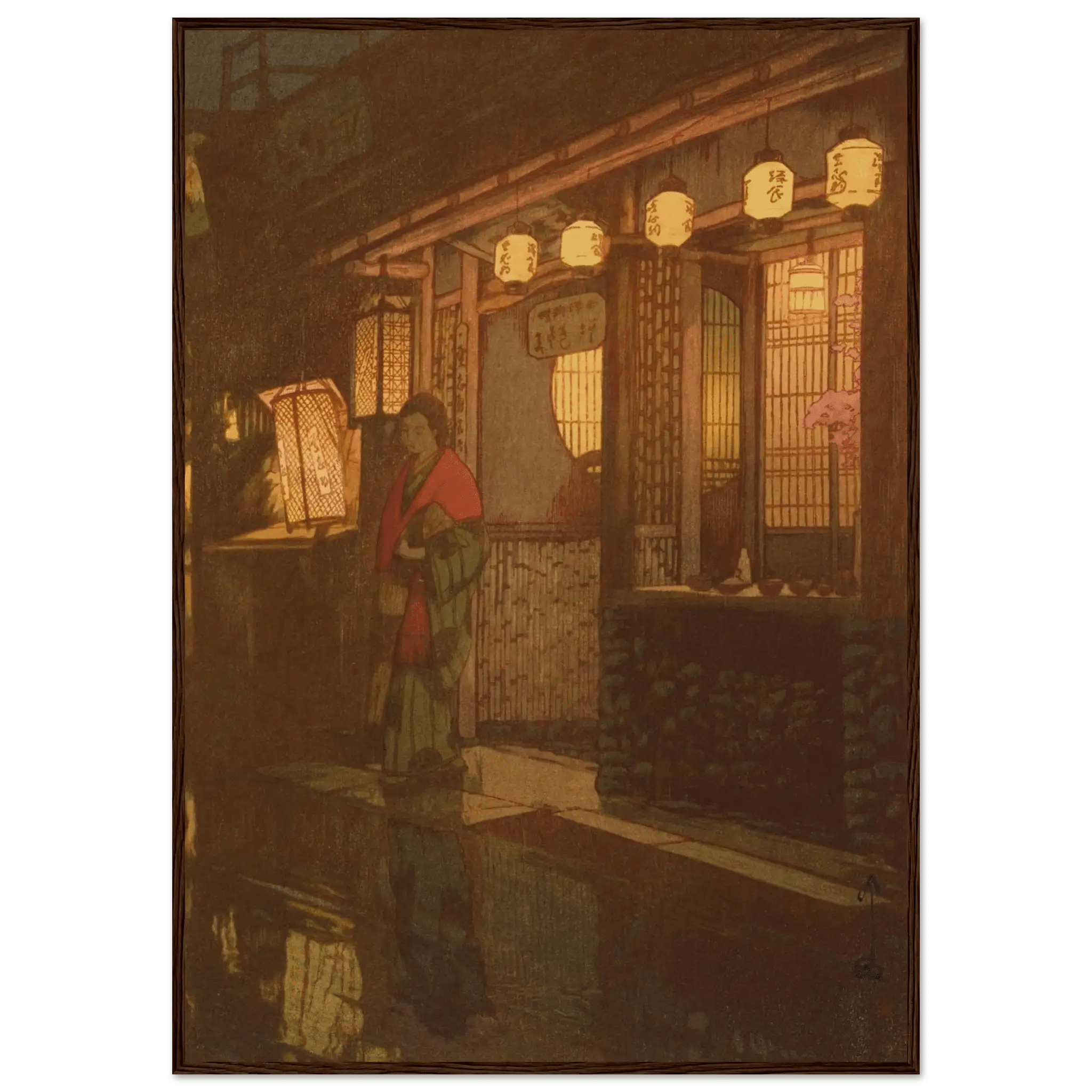 Ein kleines Restaurant bei Nacht - Gerahmte Eleganz - HINORI