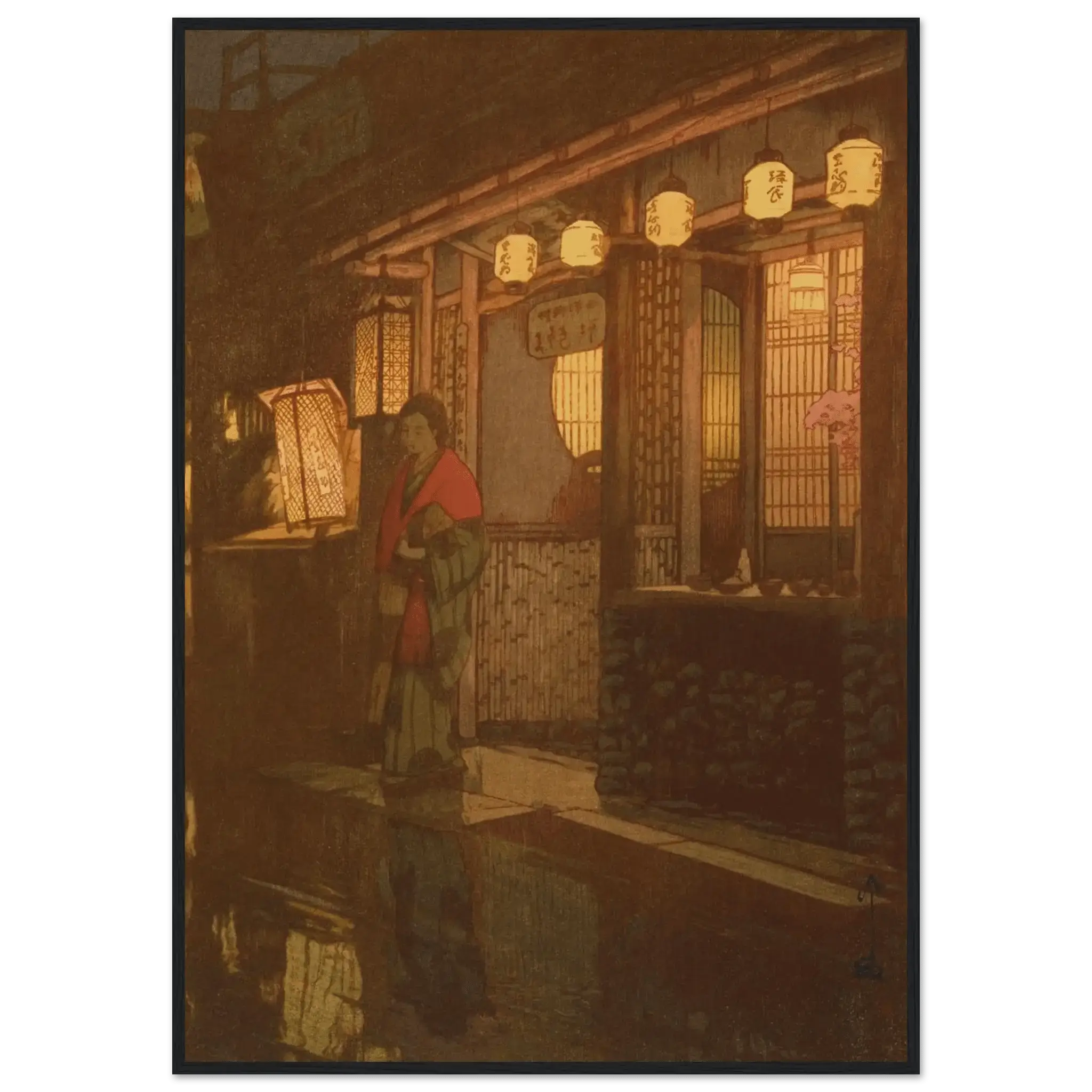 Ein kleines Restaurant bei Nacht - Gerahmte Eleganz - HINORI