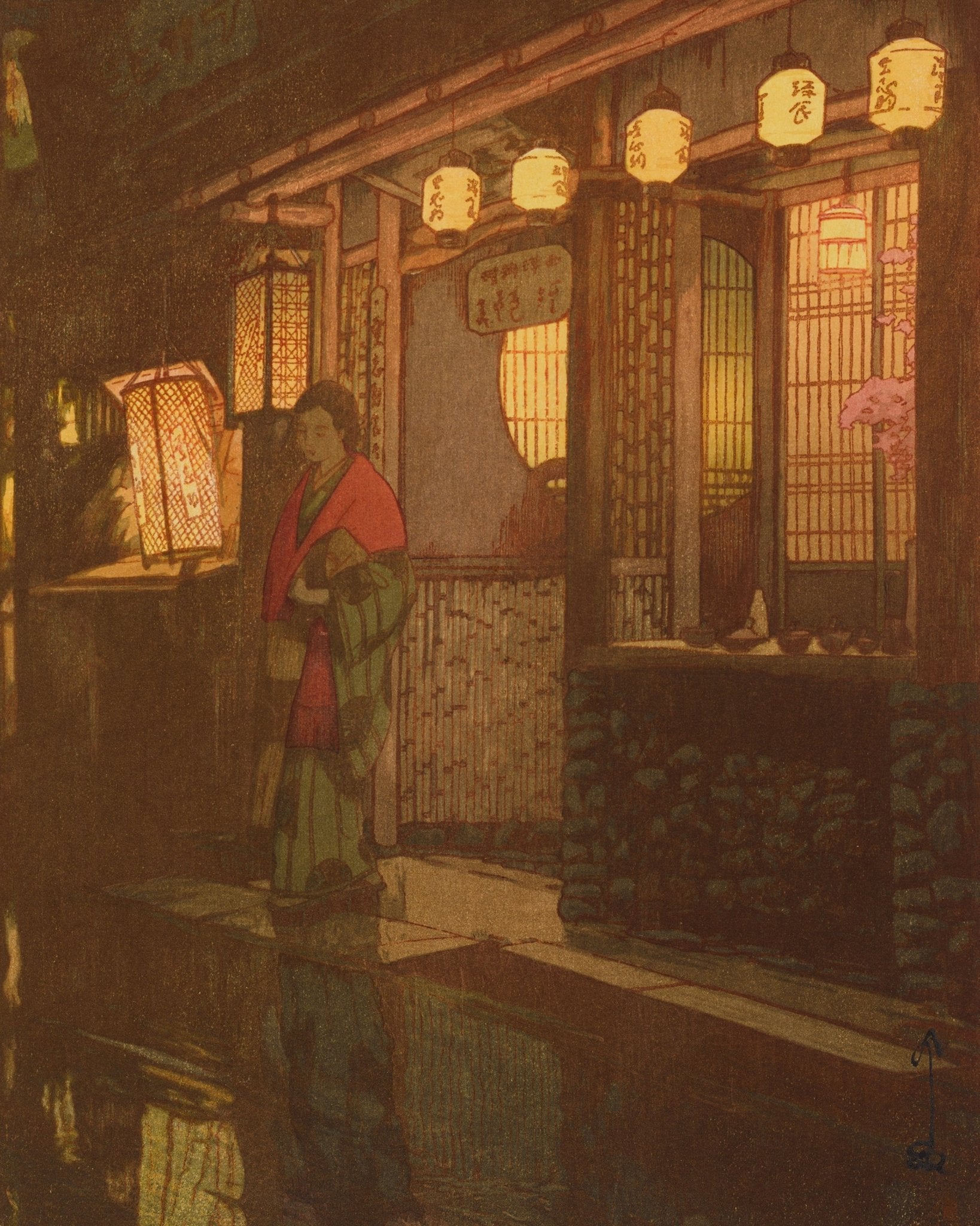 Ein kleines Restaurant bei Nacht - Gerahmte Eleganz - HINORI