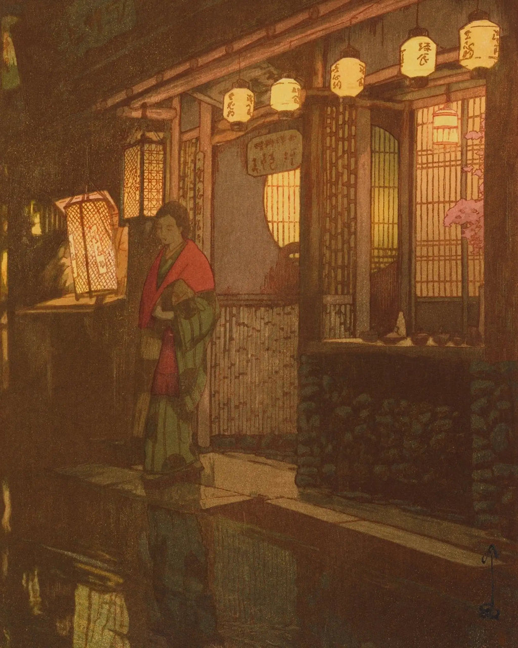 Ein kleines Restaurant bei Nacht - Gerahmte Eleganz - HINORI