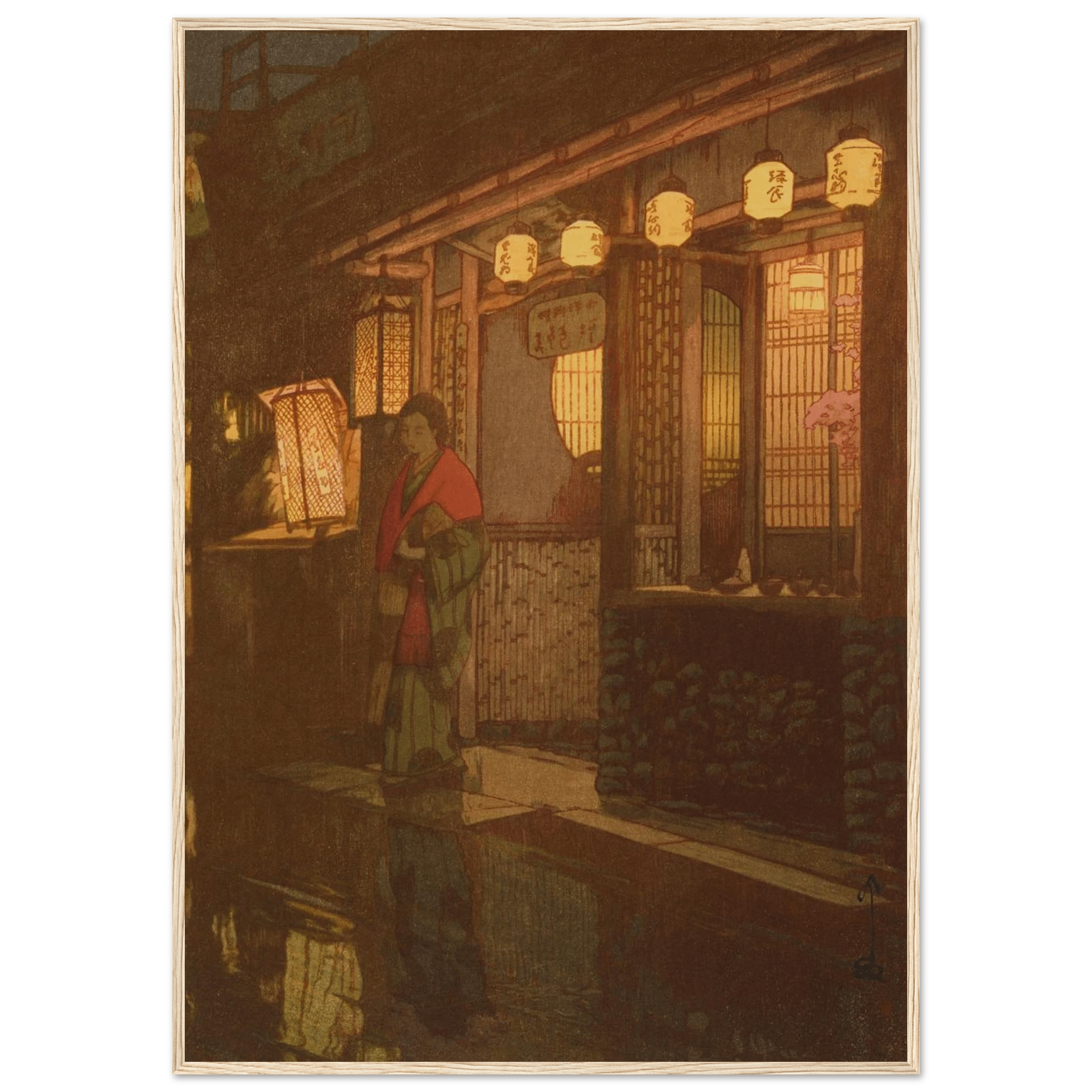 Ein kleines Restaurant bei Nacht - Gerahmte Eleganz - HINORI