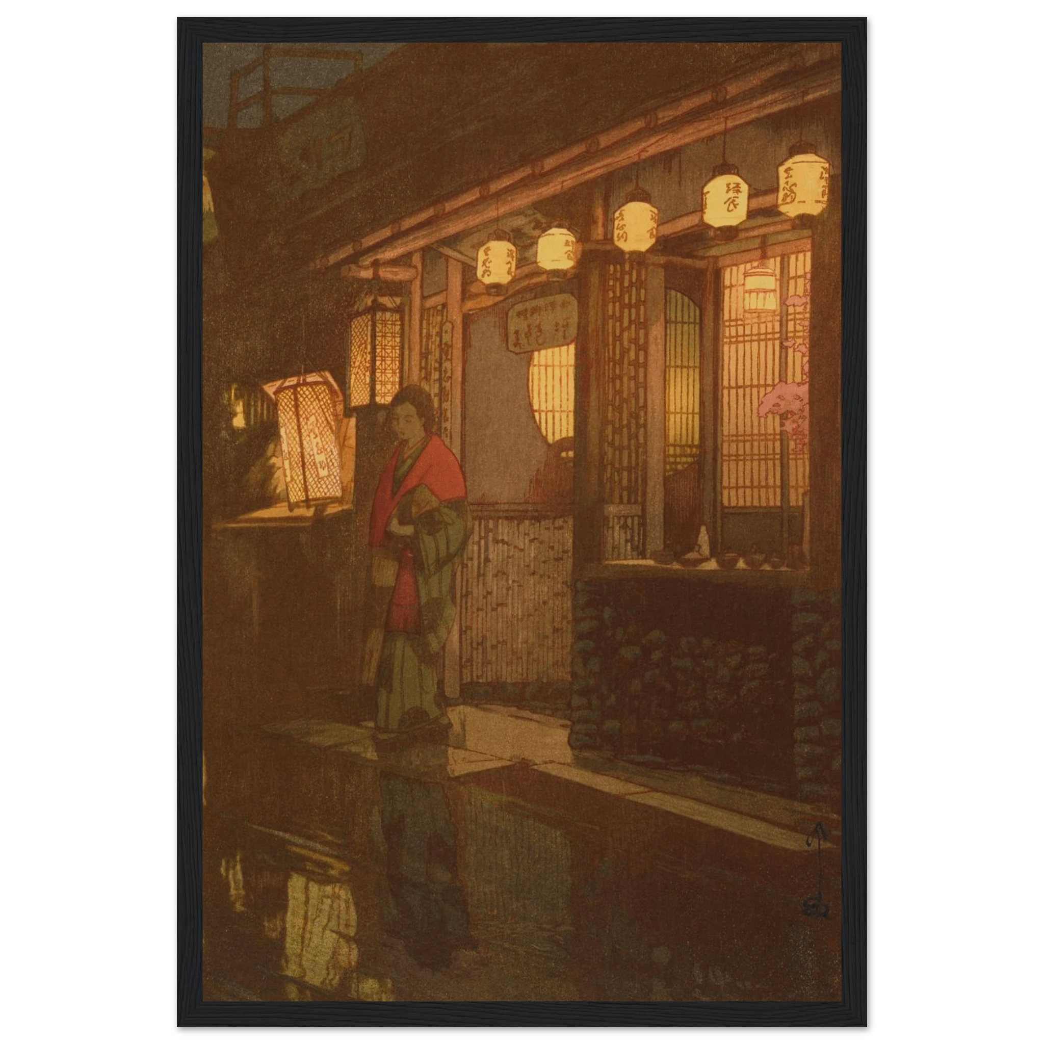 Ein kleines Restaurant bei Nacht - Gerahmte Eleganz - HINORI