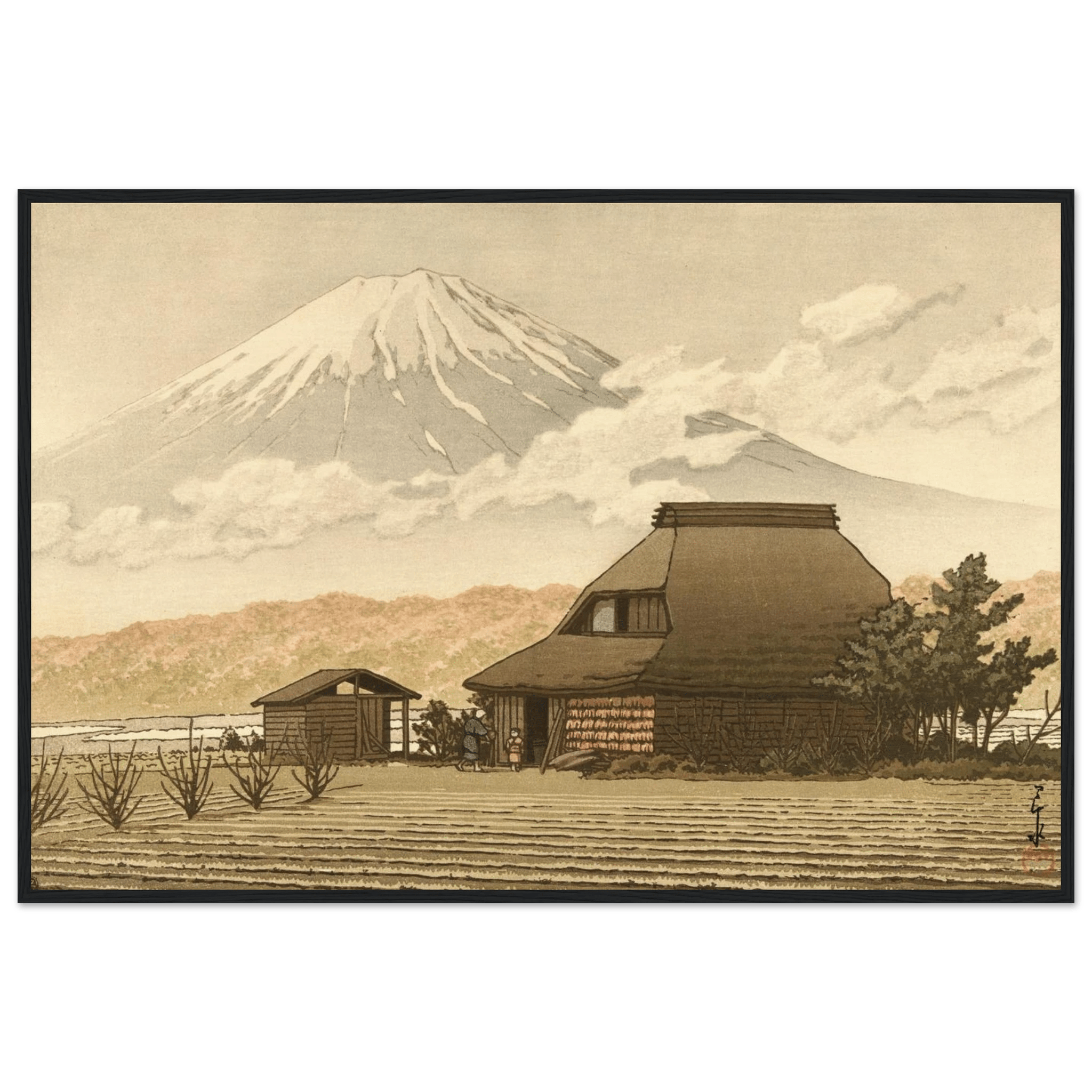 Fuji über dem Dorf Narusawa - Gerahmte Eleganz - HINORI