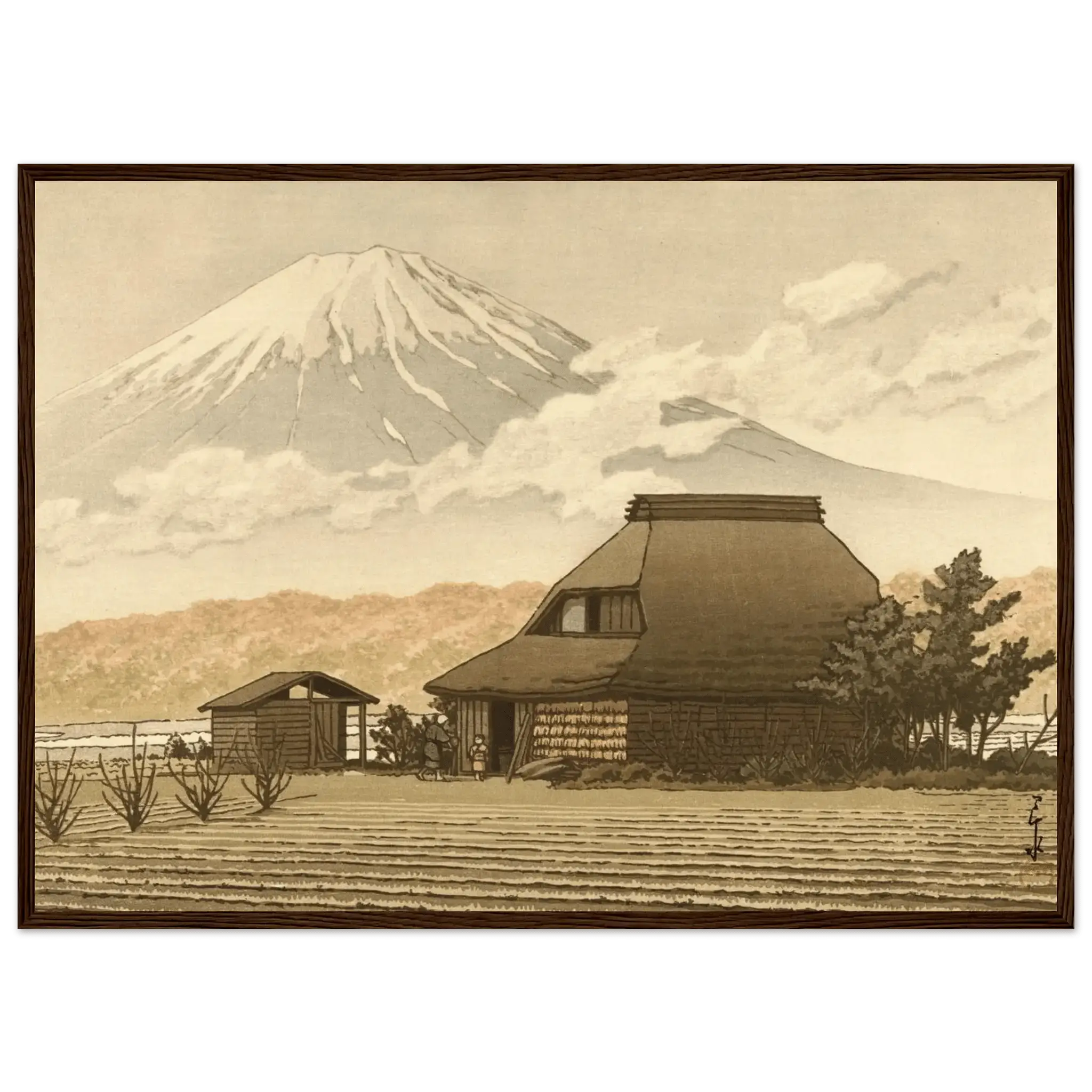 Fuji über dem Dorf Narusawa - Gerahmte Eleganz - HINORI