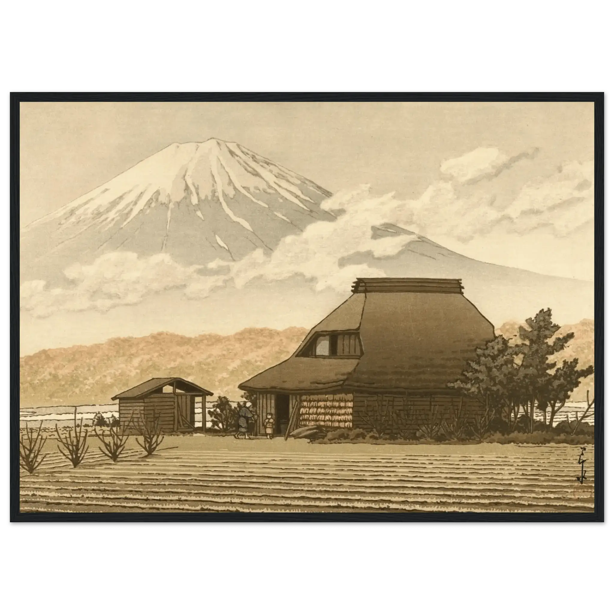 Fuji über dem Dorf Narusawa - Gerahmte Eleganz - HINORI