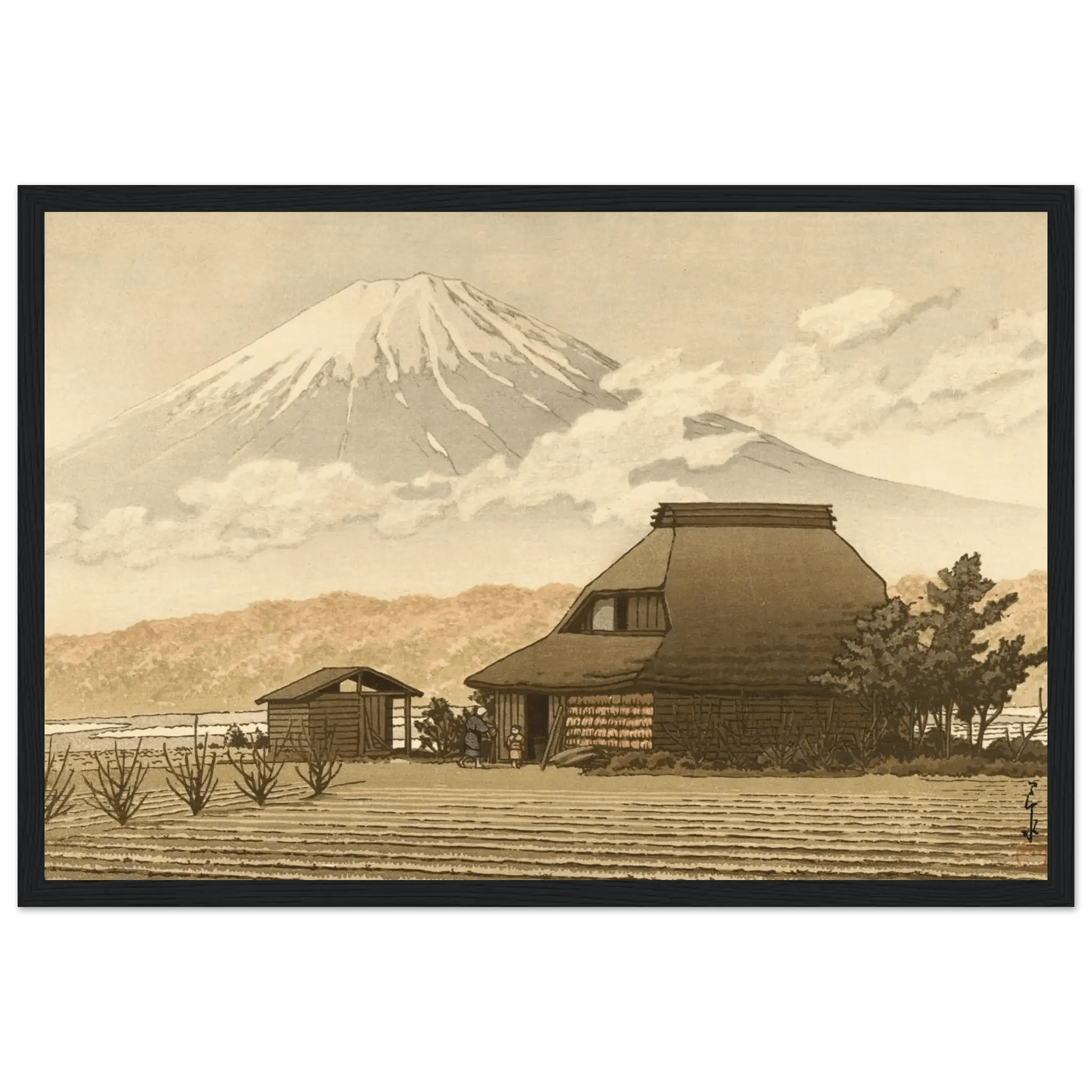 Fuji über dem Dorf Narusawa - Gerahmte Eleganz - HINORI