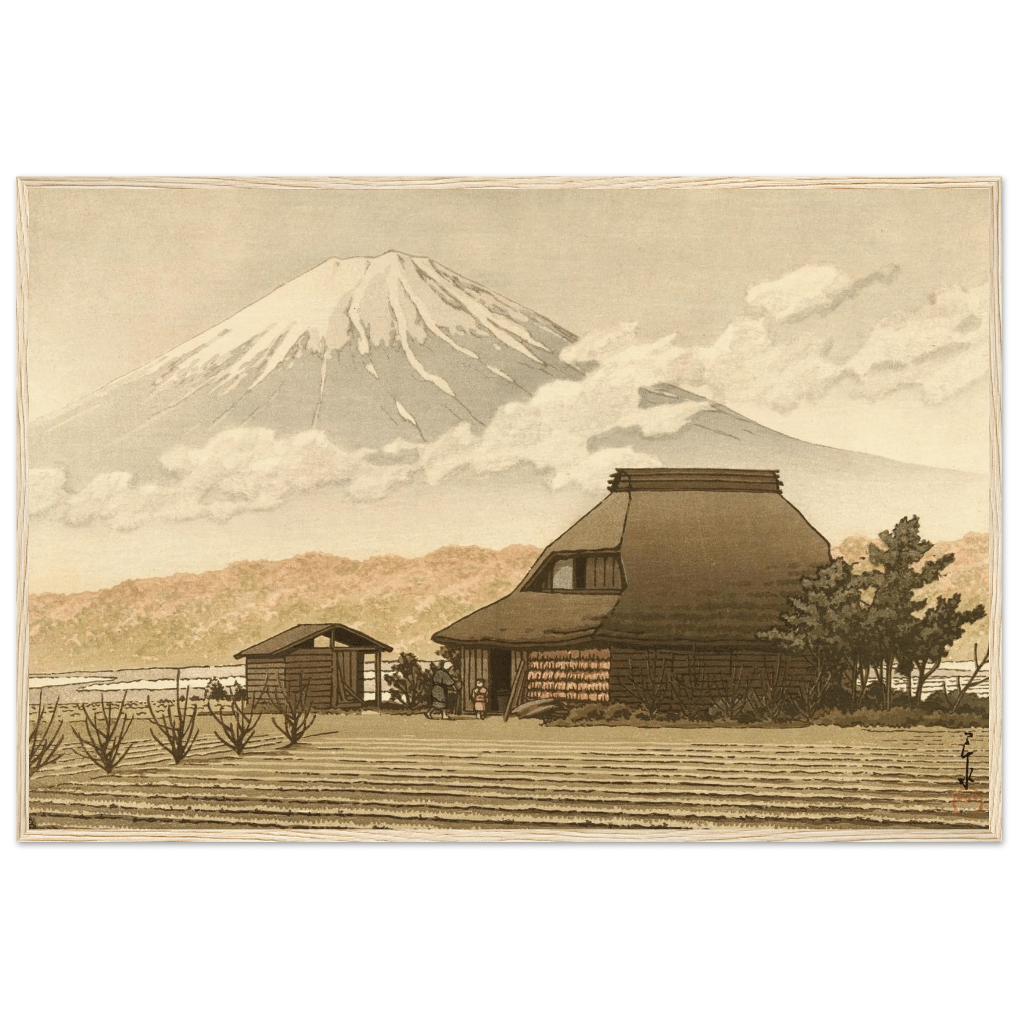 Fuji über dem Dorf Narusawa - Gerahmte Eleganz - HINORI