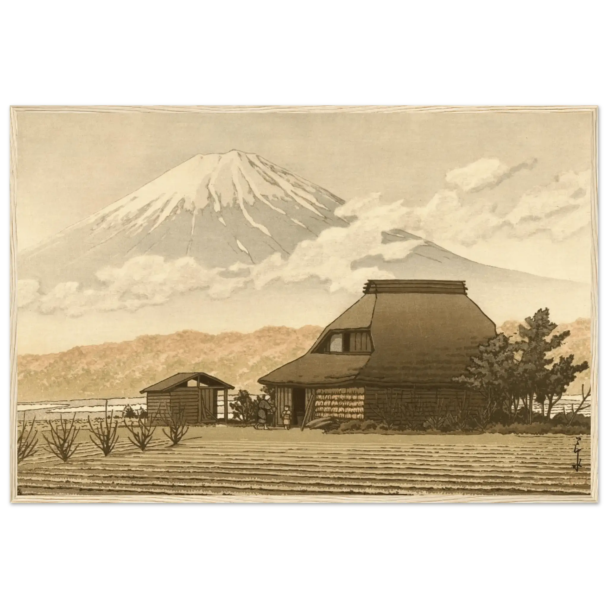 Fuji über dem Dorf Narusawa - Gerahmte Eleganz - HINORI