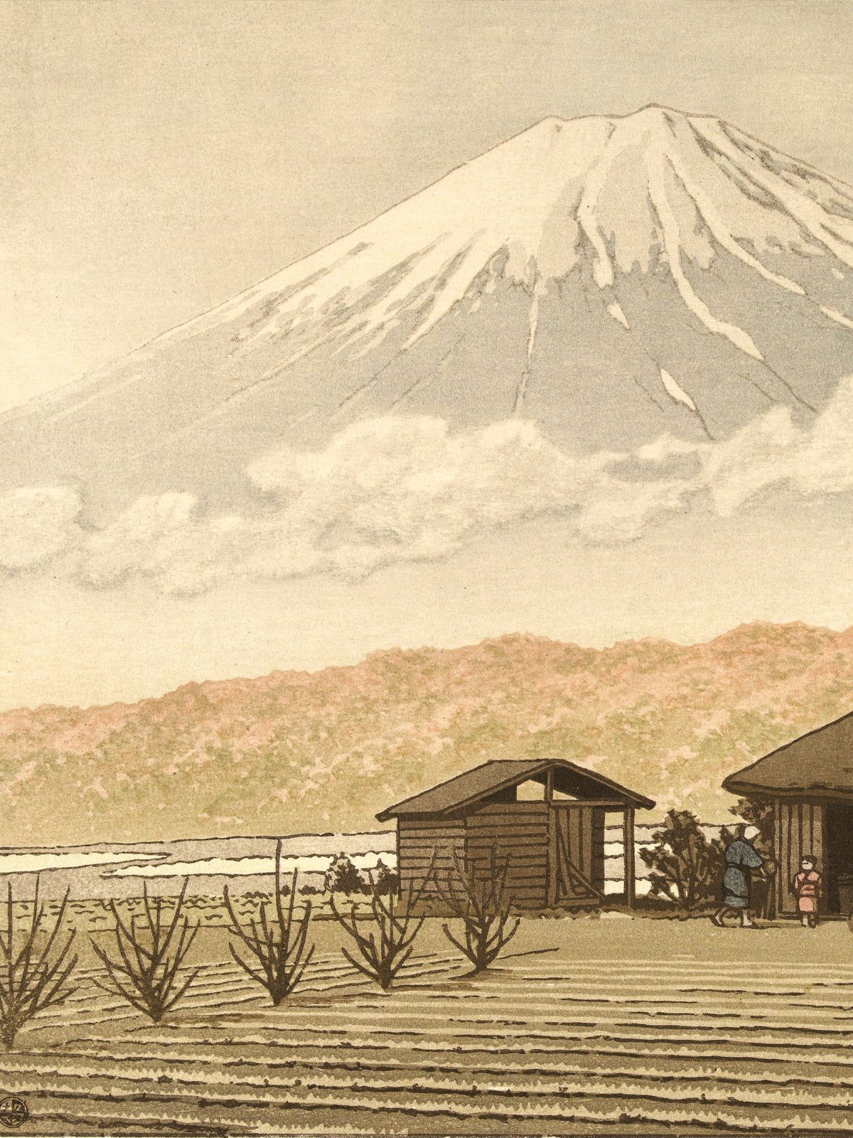 Fuji über dem Dorf Narusawa - Gerahmte Eleganz