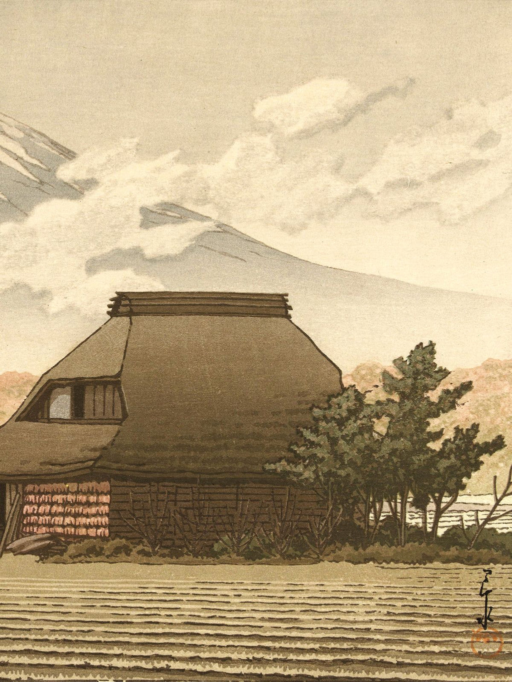 Fuji über dem Dorf Narusawa - Gerahmte Eleganz