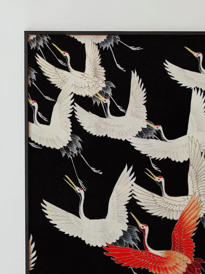 Furisode mit fliegenden Kranichen - Gerahmte Eleganz - HINORI