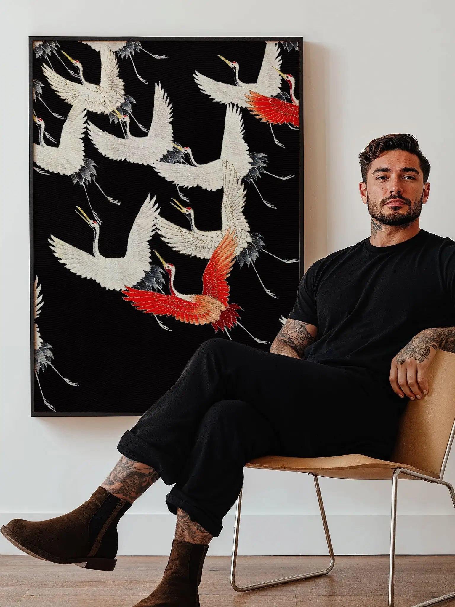 Furisode mit fliegenden Kranichen - Gerahmte Eleganz - HINORI