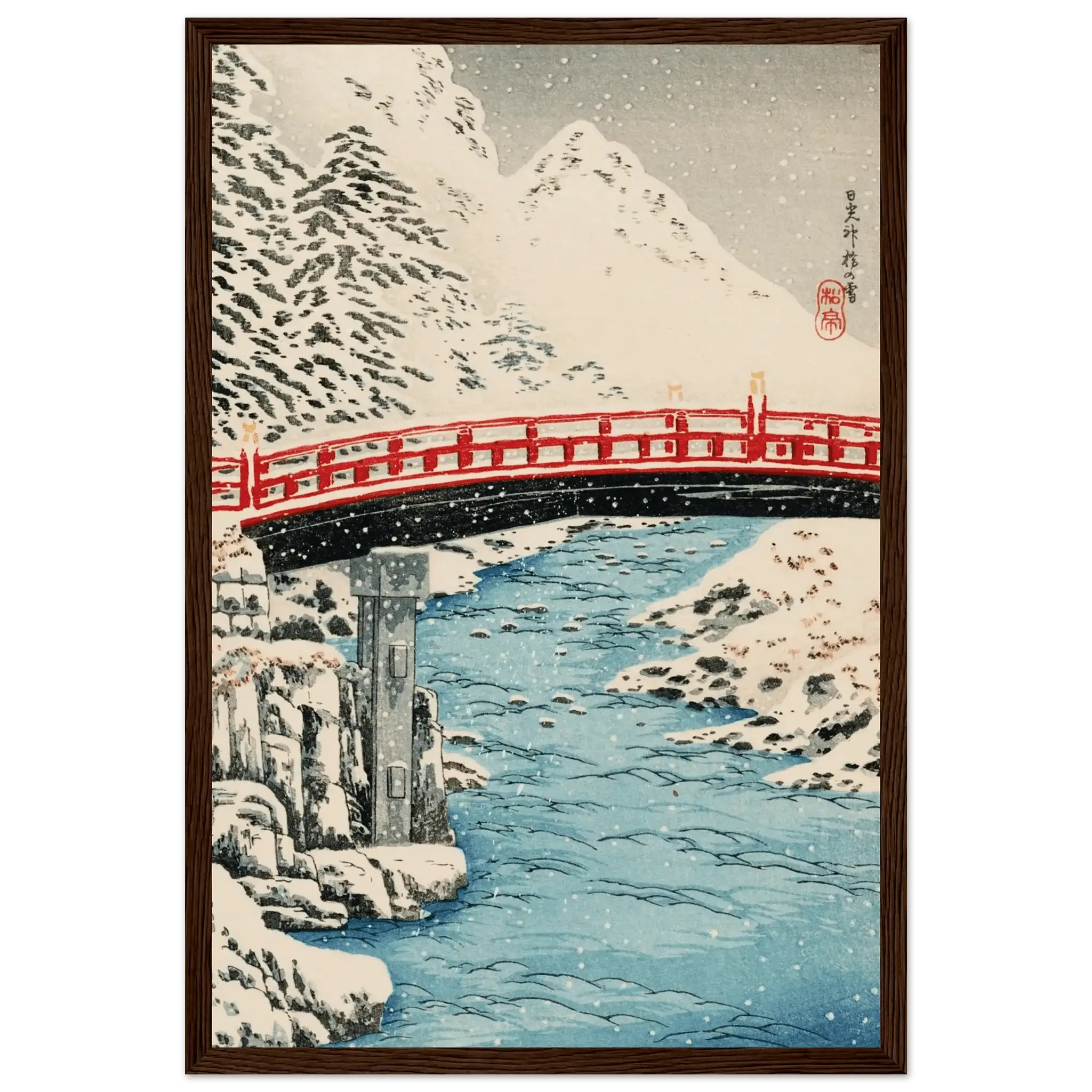 Heilige Brücke im Schneefall - Gerahmte Eleganz - HINORI