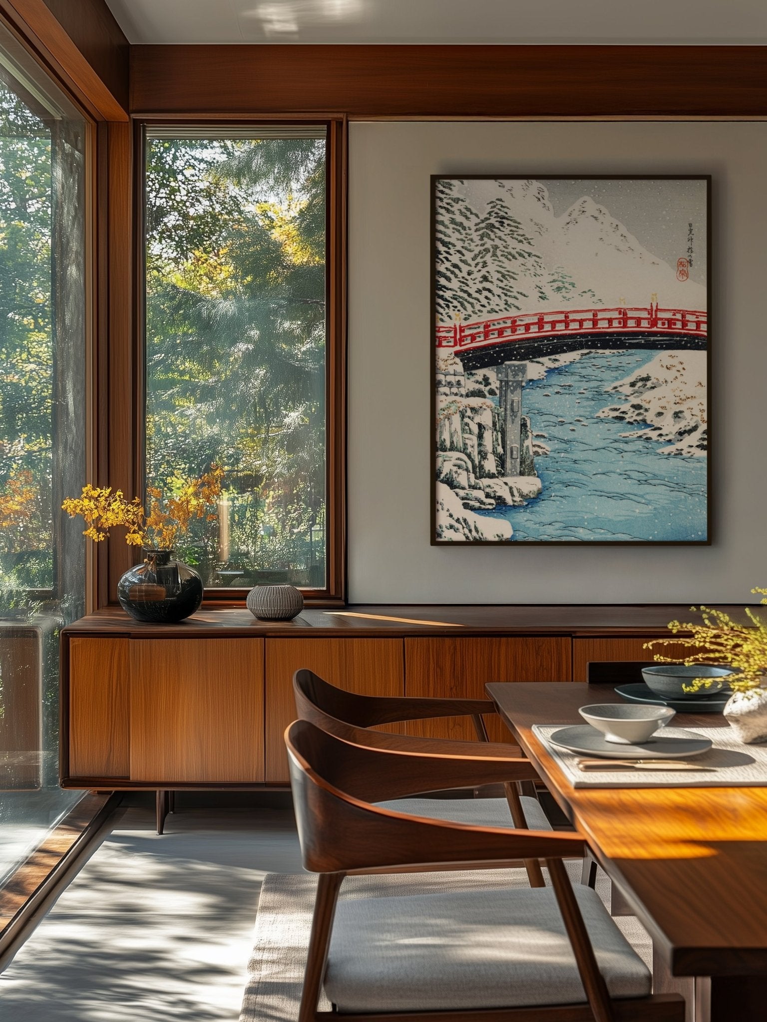 Heilige Brücke im Schneefall - Gerahmte Eleganz - HINORI