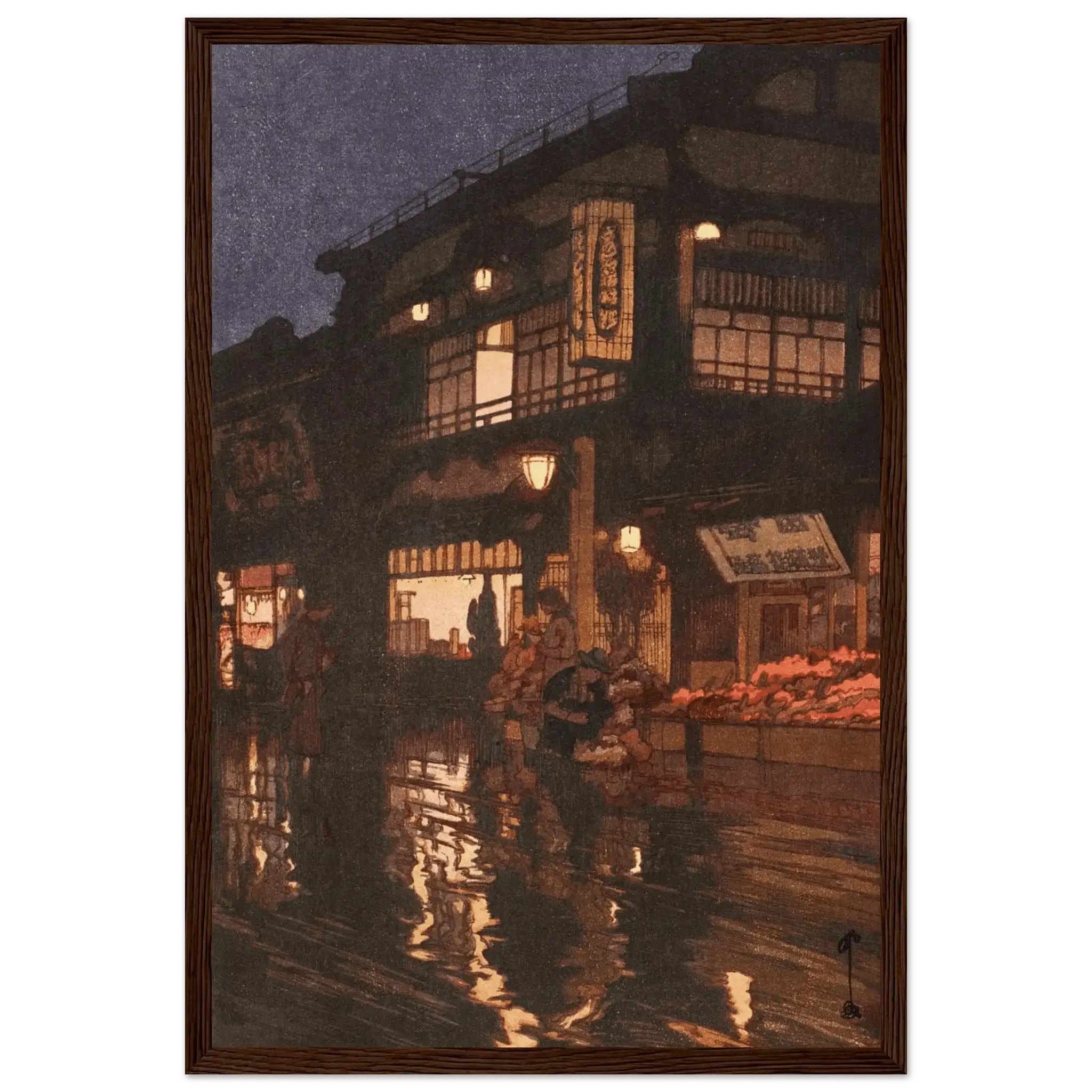 Kagurazaka - Straße nach dem nächtlichen Regen - Gerahmte Eleganz - HINORI