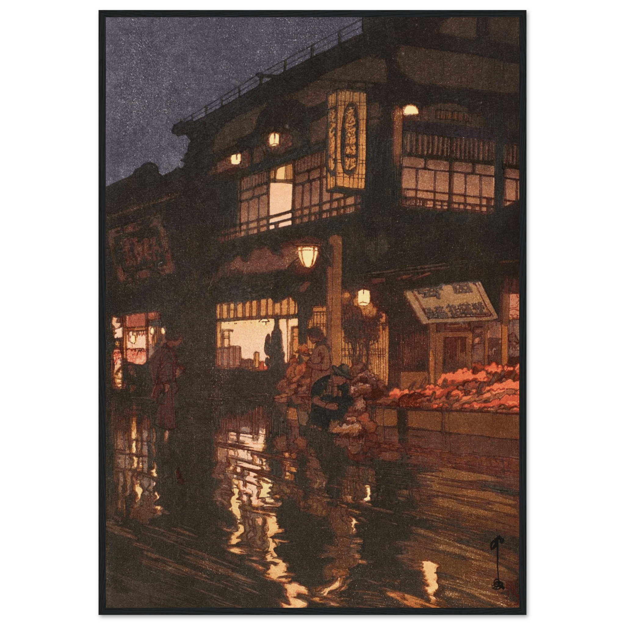 Kagurazaka - Straße nach dem nächtlichen Regen - Gerahmte Eleganz - HINORI