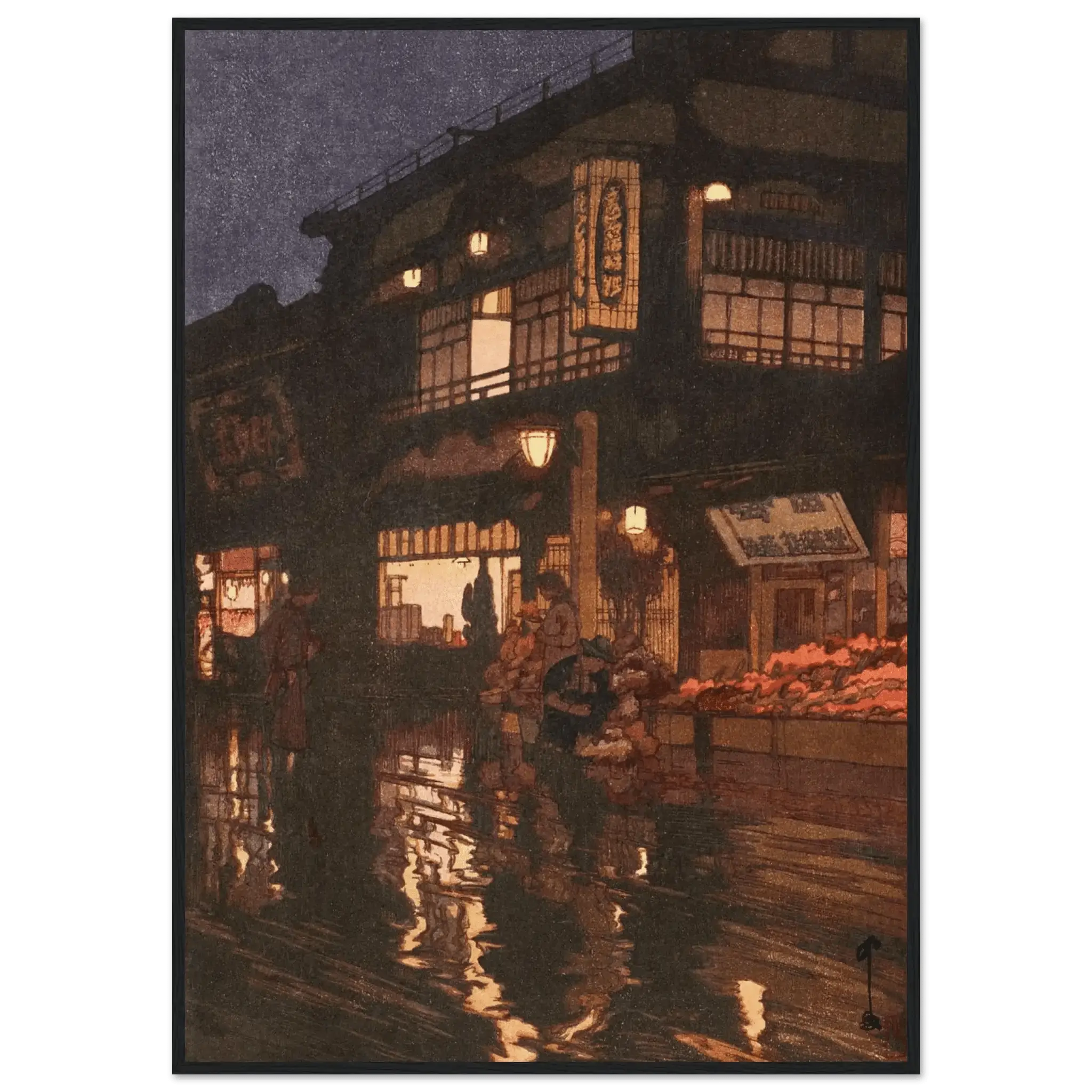 Kagurazaka - Straße nach dem nächtlichen Regen - Gerahmte Eleganz - HINORI