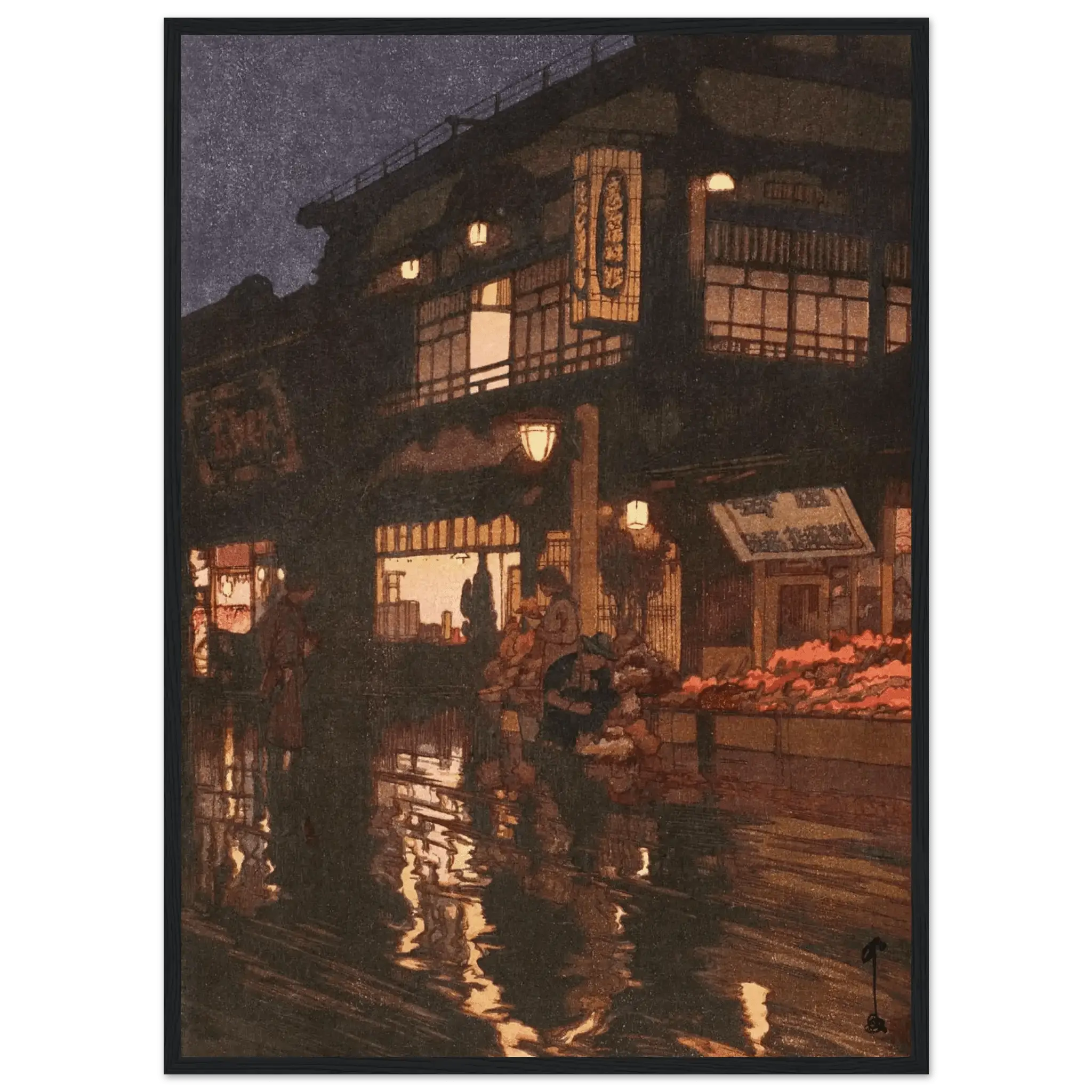 Kagurazaka - Straße nach dem nächtlichen Regen - Gerahmte Eleganz - HINORI