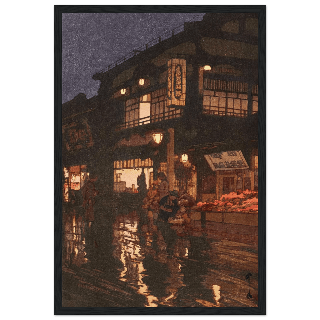 Kagurazaka - Straße nach dem nächtlichen Regen - Gerahmte Eleganz - HINORI