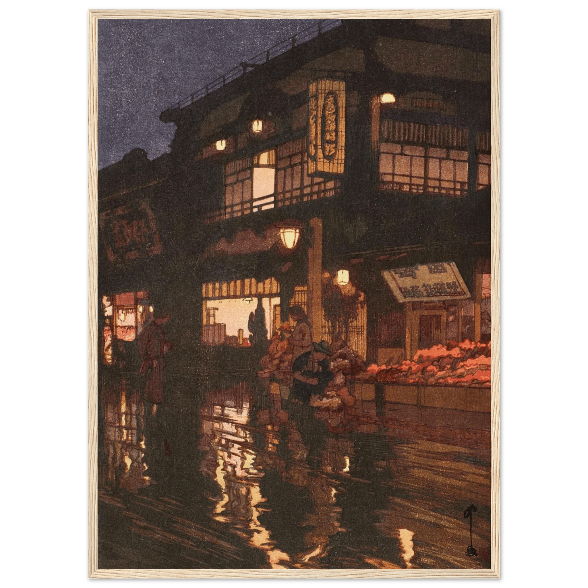 Kagurazaka - Straße nach dem nächtlichen Regen - Gerahmte Eleganz - HINORI