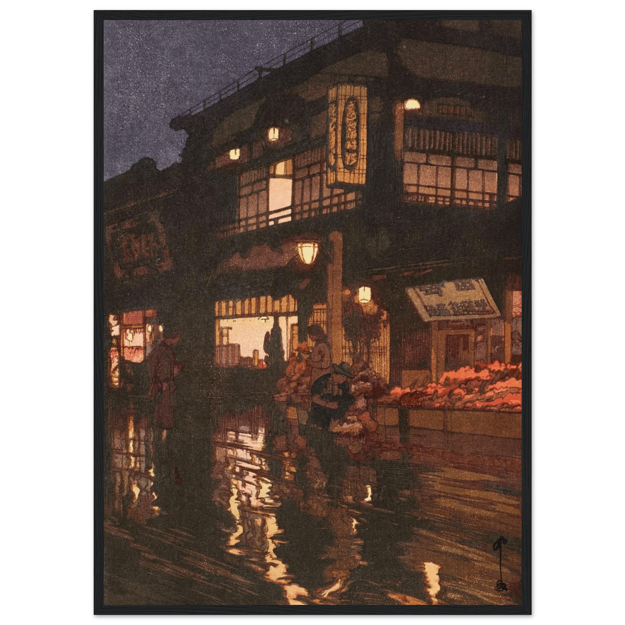 Kagurazaka - Straße nach dem nächtlichen Regen - Gerahmte Eleganz - HINORI