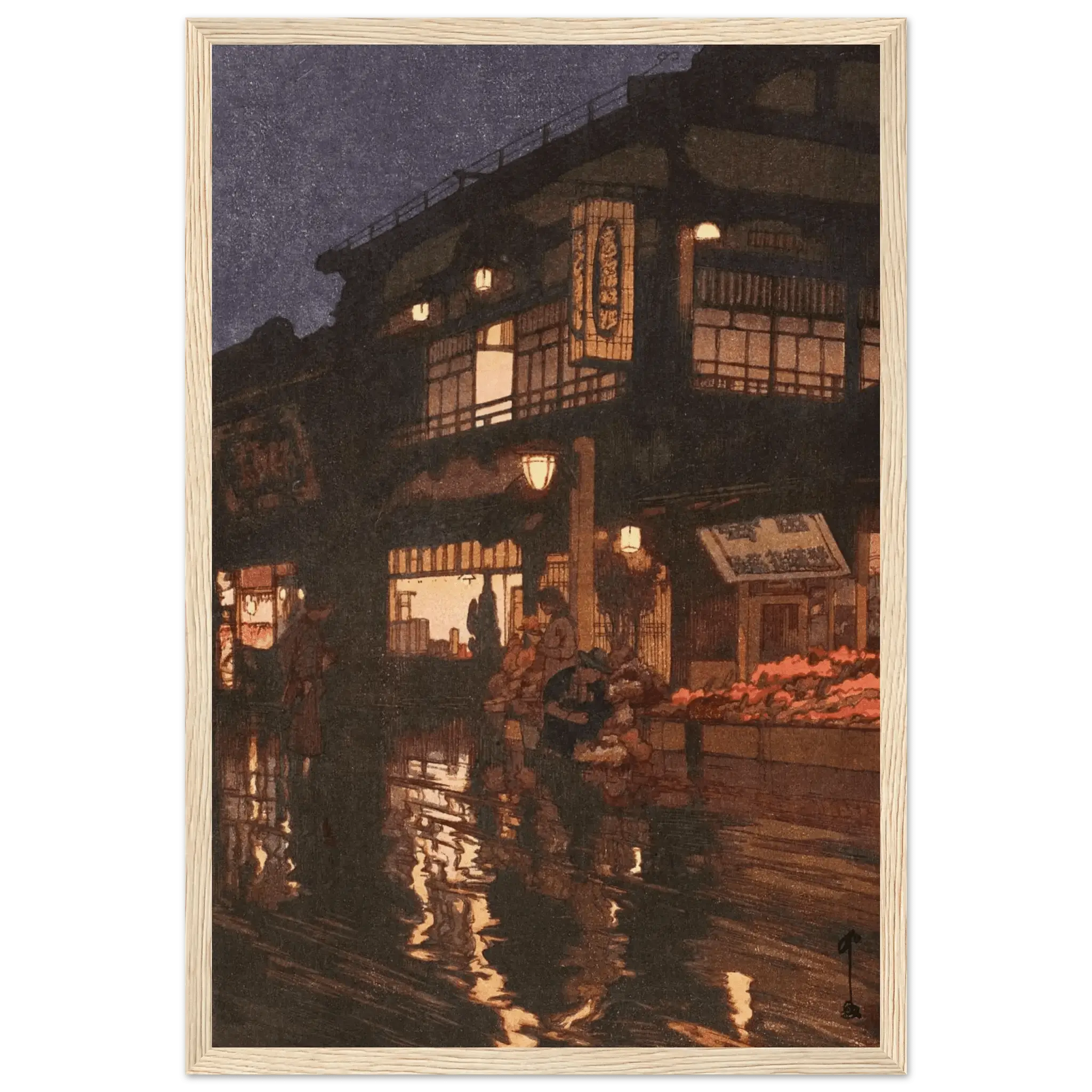 Kagurazaka - Straße nach dem nächtlichen Regen - Gerahmte Eleganz - HINORI