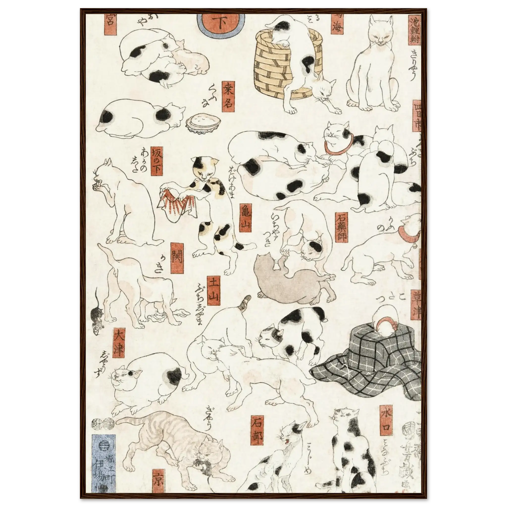 Katzen entlang der Tōkaidō - Straße - Gerahmte Eleganz - HINORI
