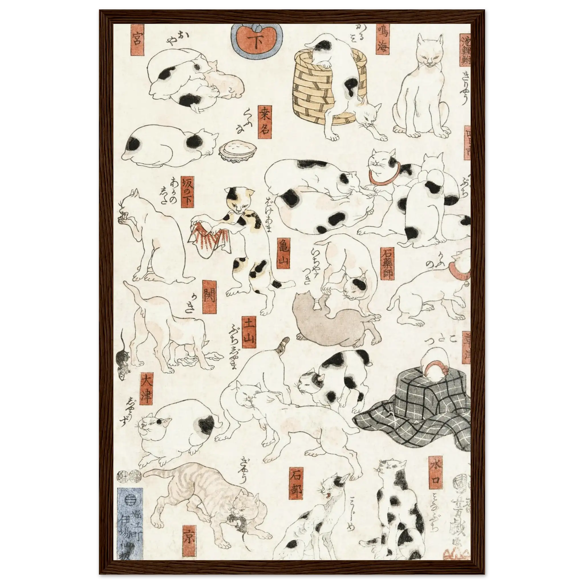 Katzen entlang der Tōkaidō - Straße - Gerahmte Eleganz - HINORI