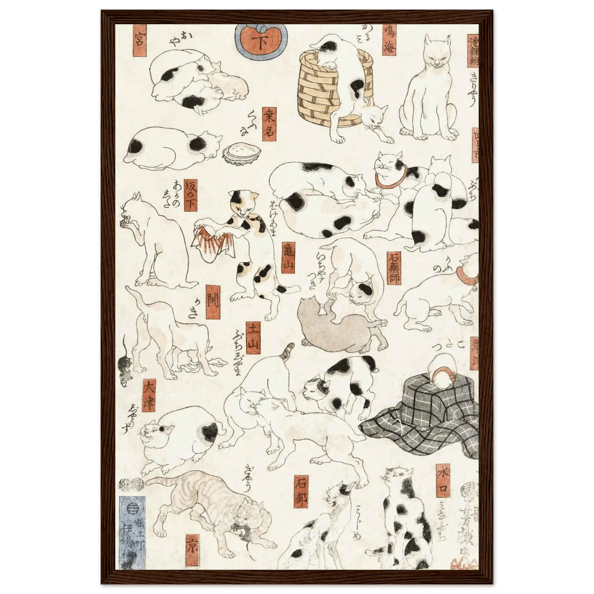 Katzen entlang der Tōkaidō - Straße - Gerahmte Eleganz - HINORI