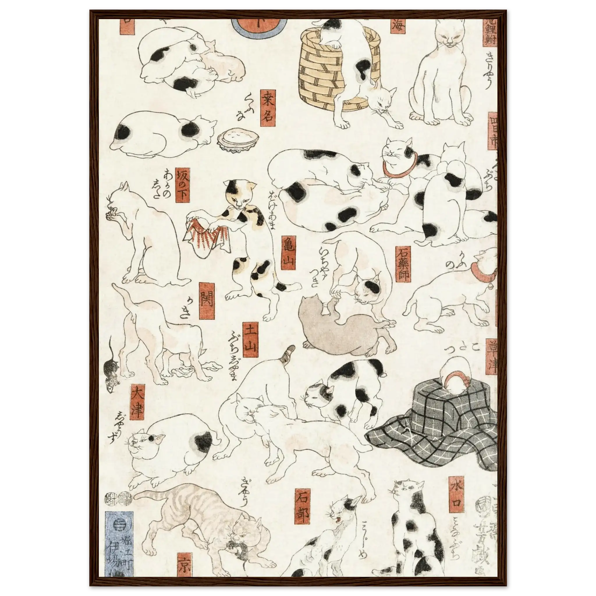 Katzen entlang der Tōkaidō - Straße - Gerahmte Eleganz - HINORI