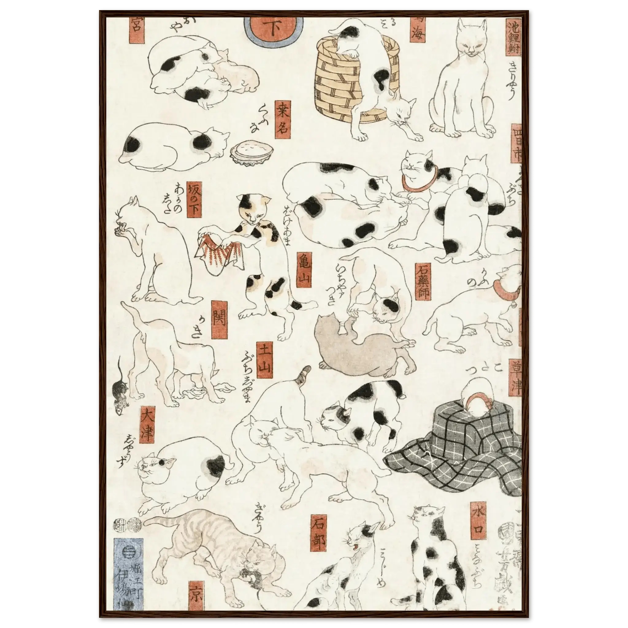 Katzen entlang der Tōkaidō - Straße - Gerahmte Eleganz - HINORI